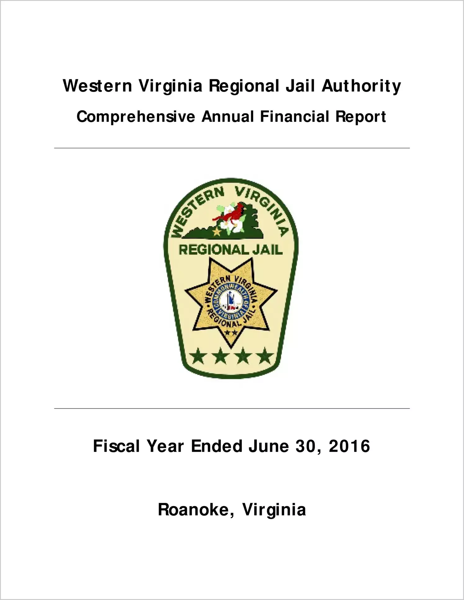 2016 ABC/Other Annual Financial Report  for Western Virginia Regional Jail Authority