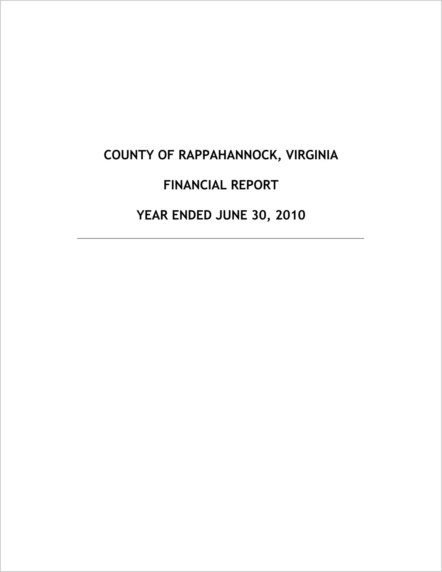 2010 Annual Financial Report for County of Rappahannock