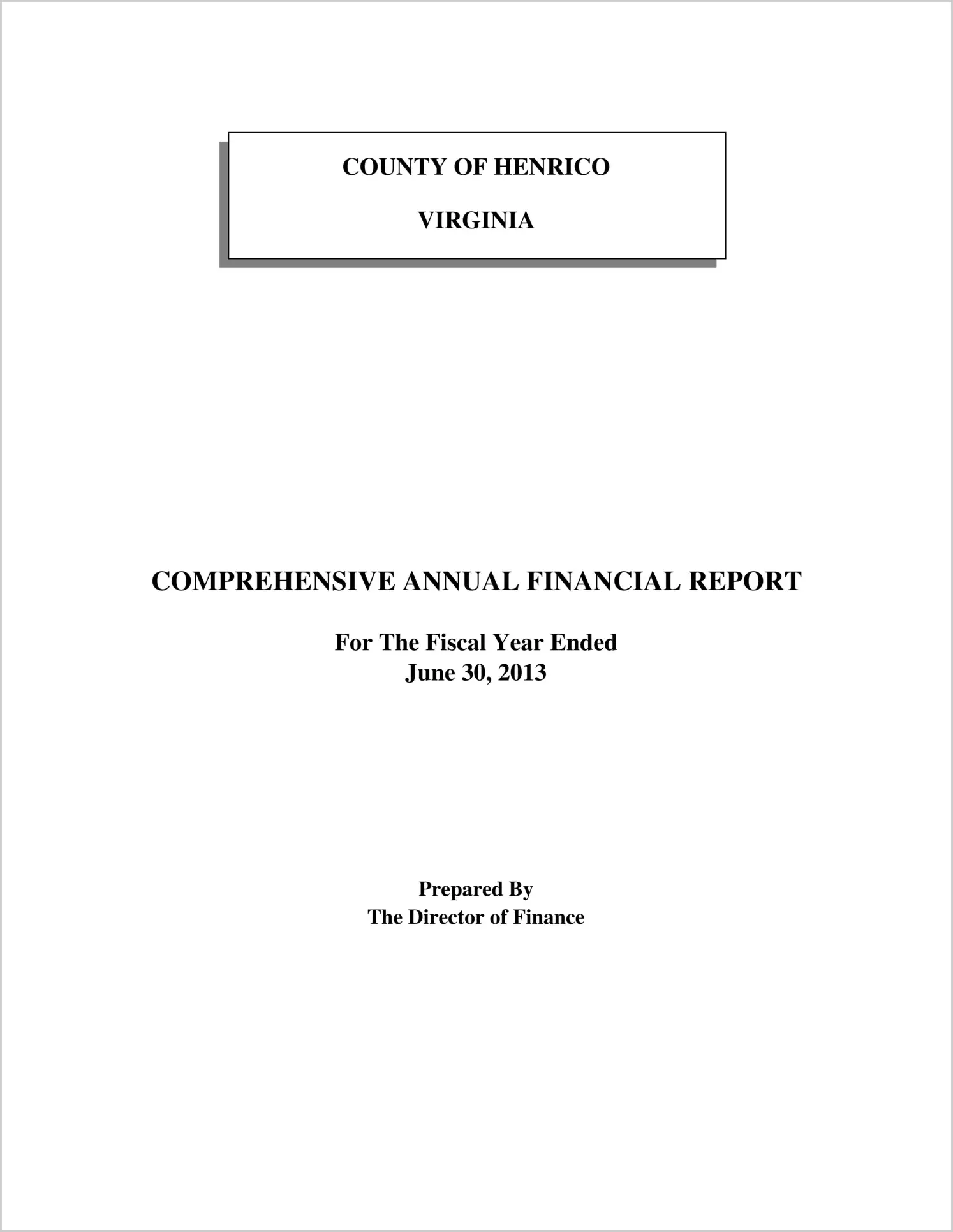 2013 Annual Financial Report for County of Henrico