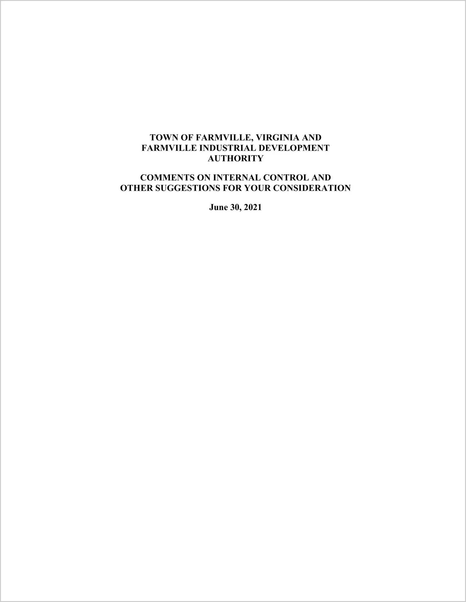 preview of 2021 Management Letter for Town of Farmville