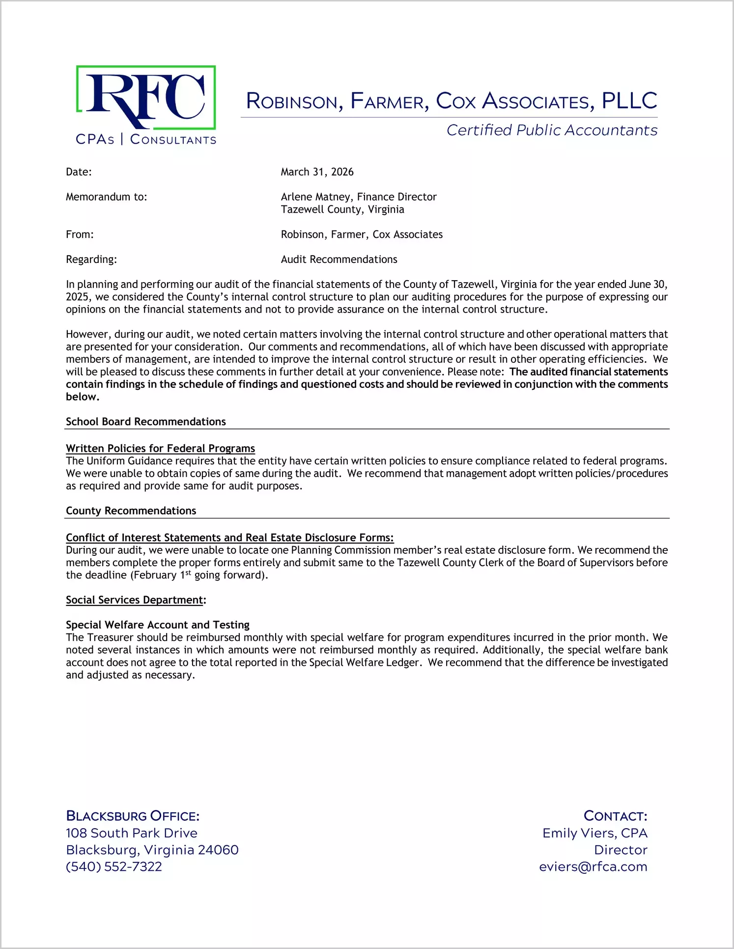 preview of 2025 Management Letter for County of Tazewell