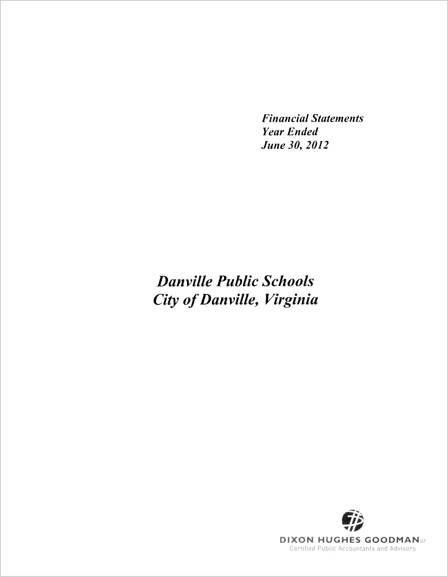 2012 Public Schools Annual Financial Report for City of Danville