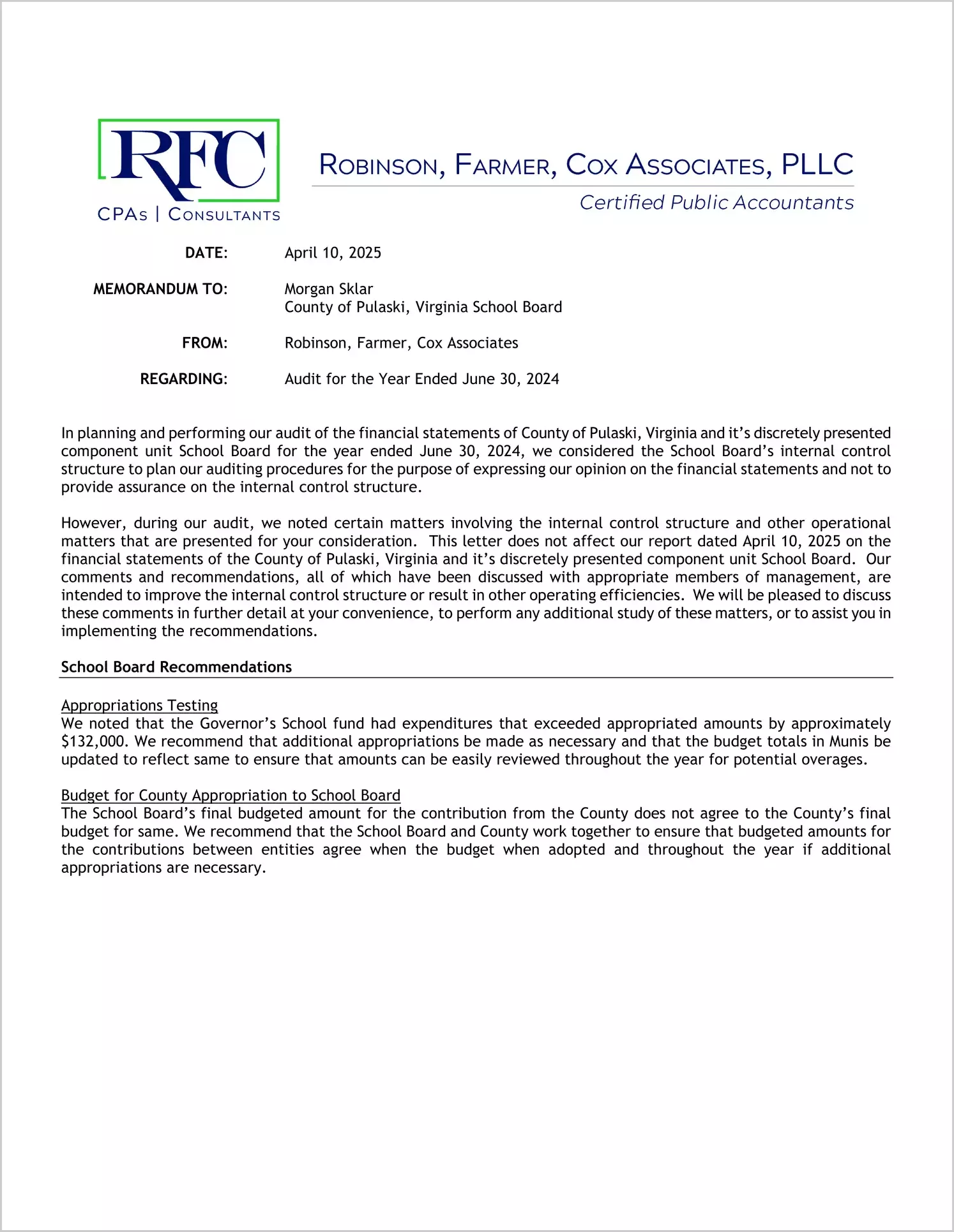 preview of 2024 Management Letter for County of Pulaski