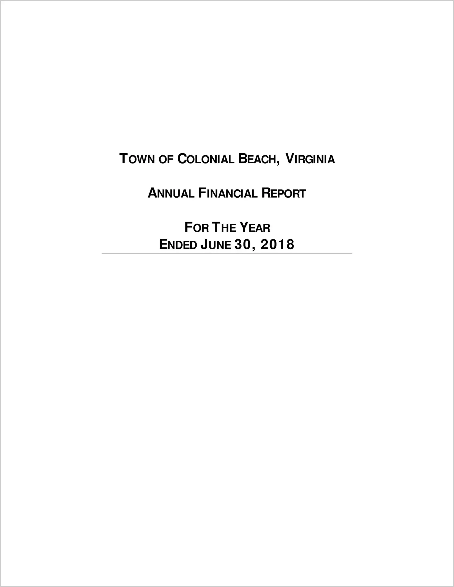 2018 Annual Financial Report for Town of Colonial Beach