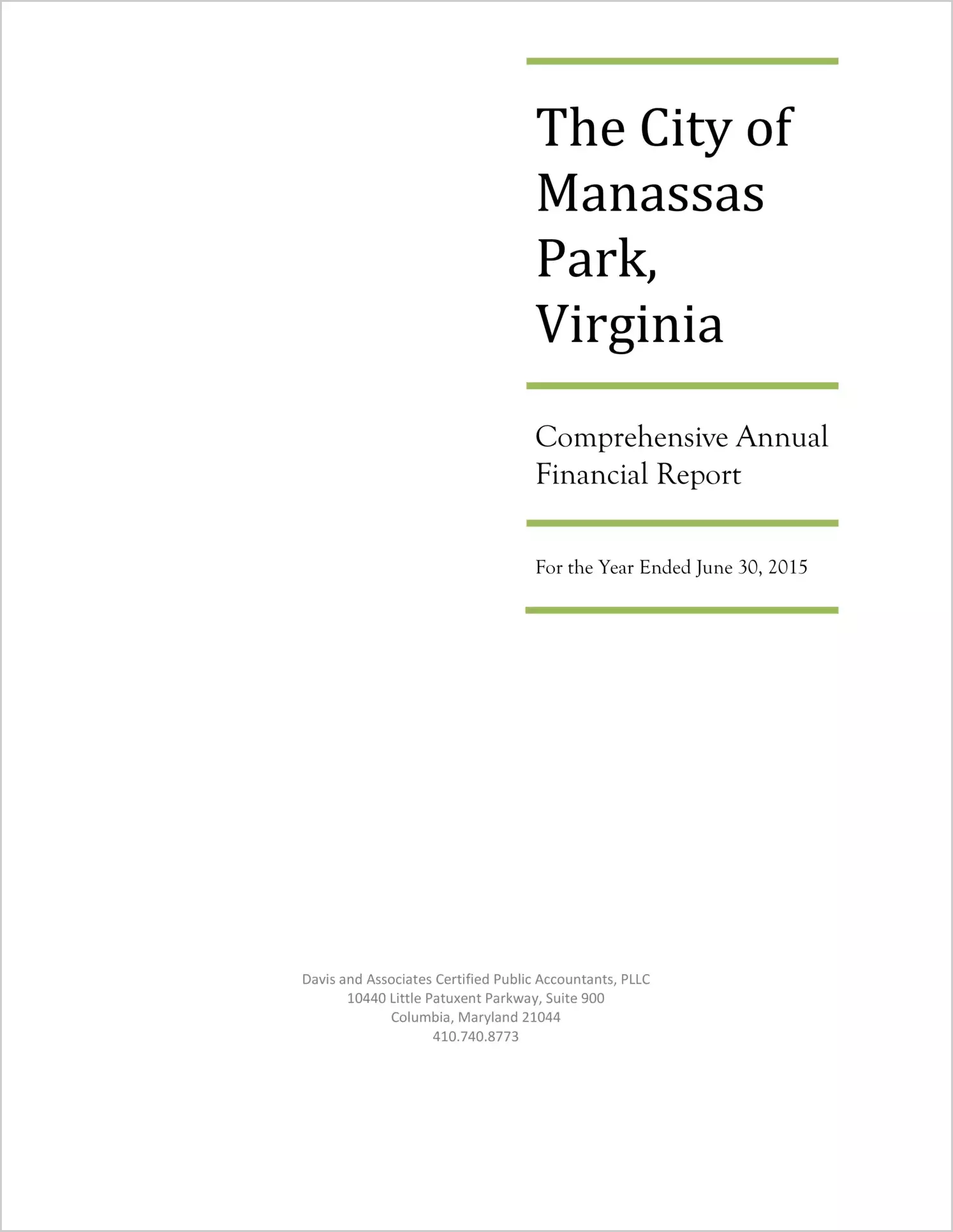 2015 Annual Financial Report for City of Manassas Park