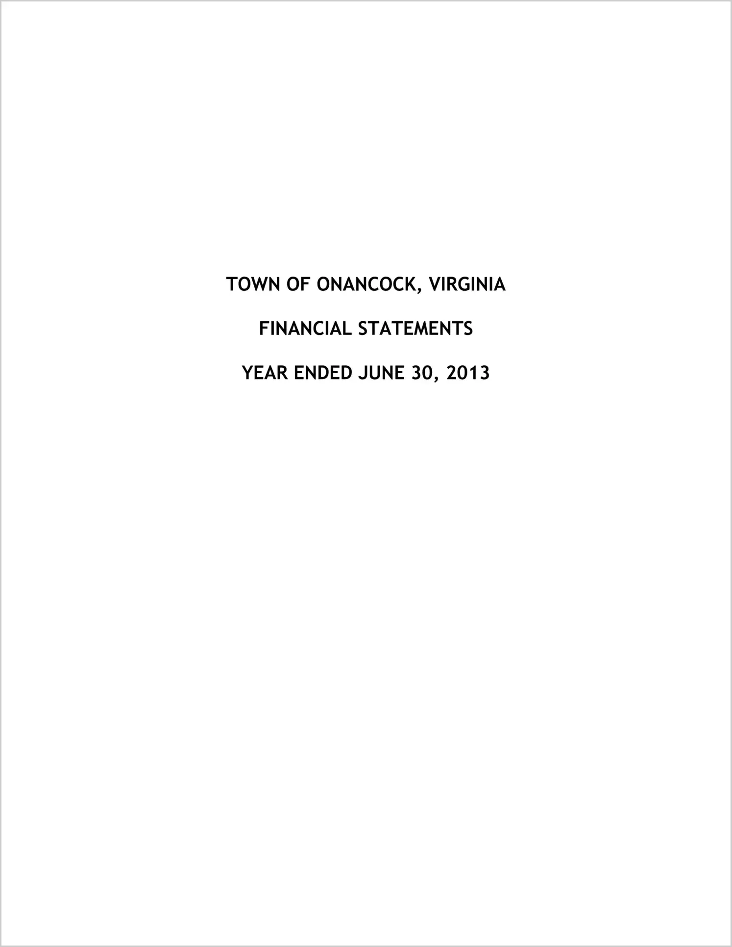2013 Annual Financial Report for Town of Onancock