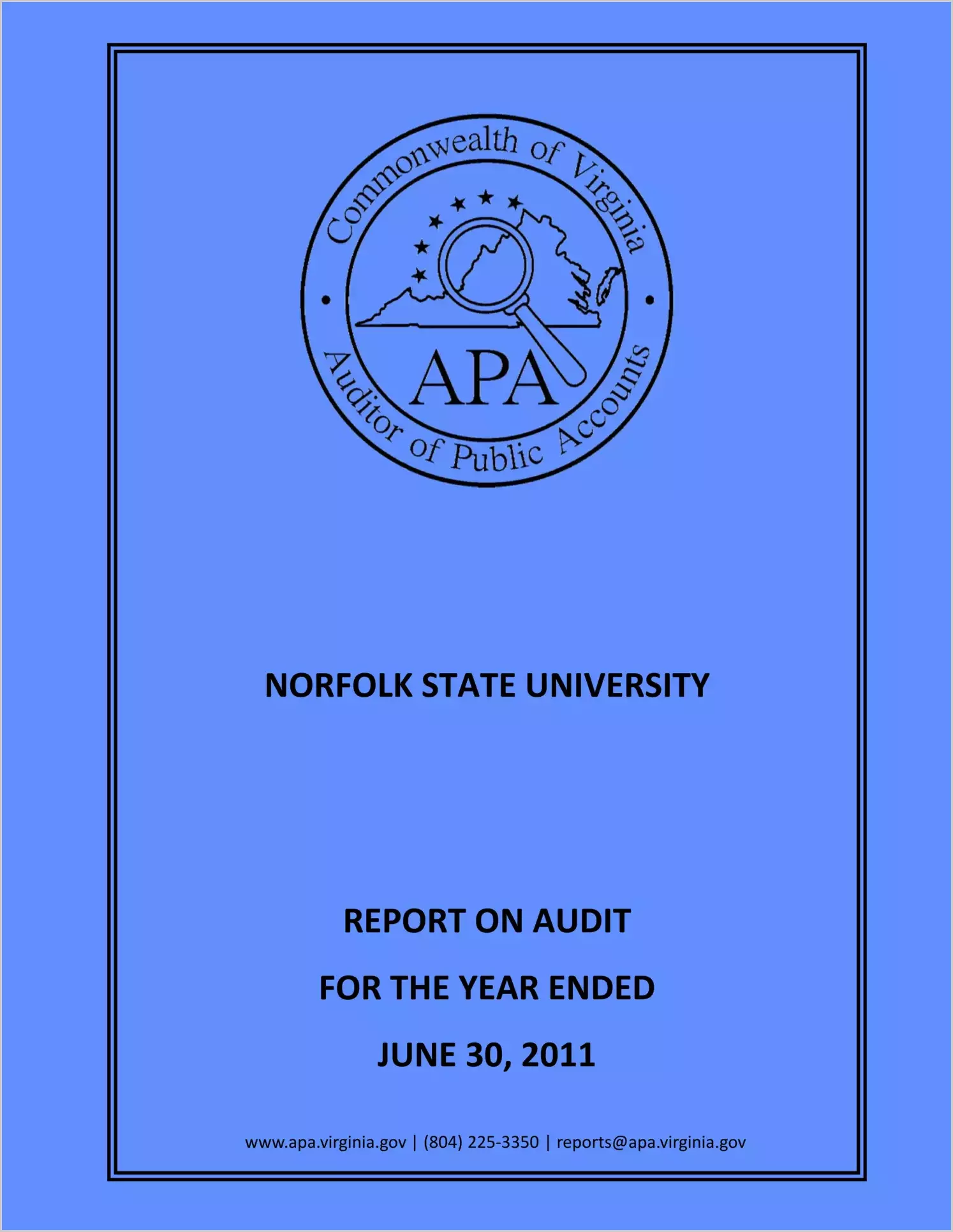 Norfolk State University report on audit for the year ended June 30, 2011