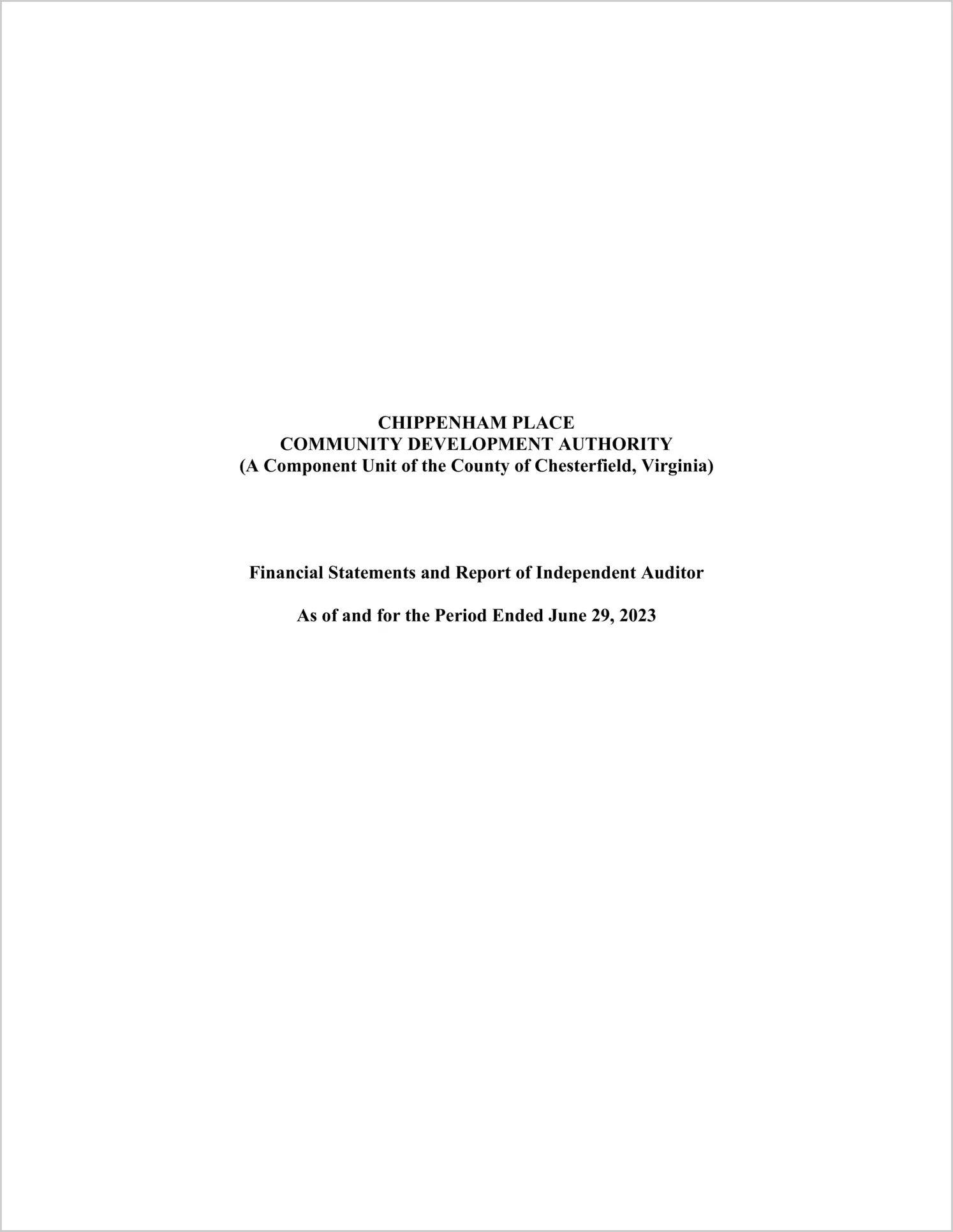 2023 ABC/Other Annual Financial Report for Chippenham Community Development Authority