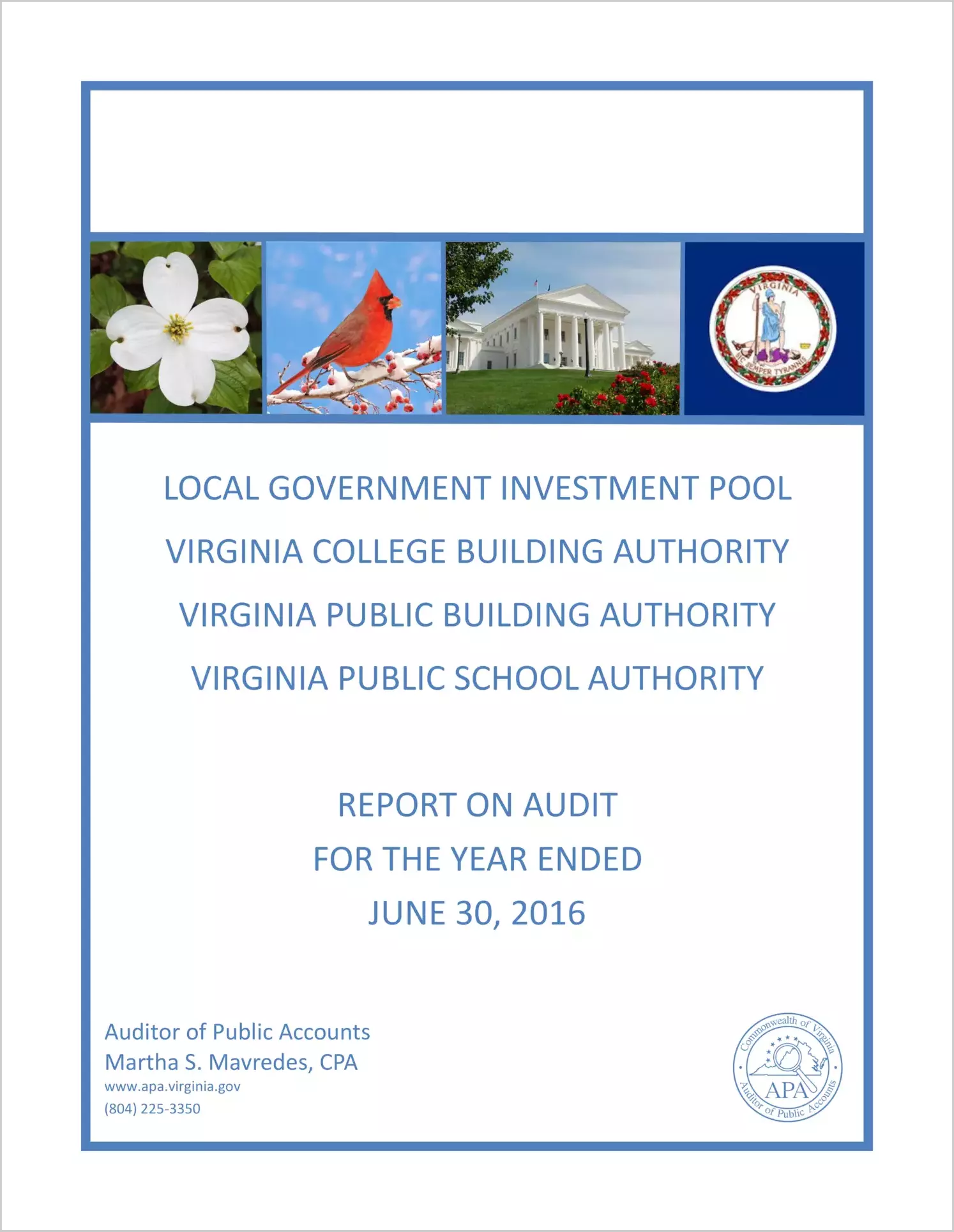 Local Government Investment Pool, Virginia College Building Authority, Virginia Public Building Authority, Virginia Public School Authority for the Year Ended June 30, 2016