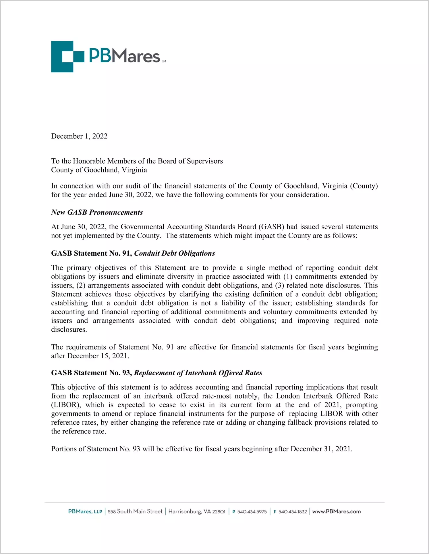 preview of 2022 Management Letter for County of Goochland