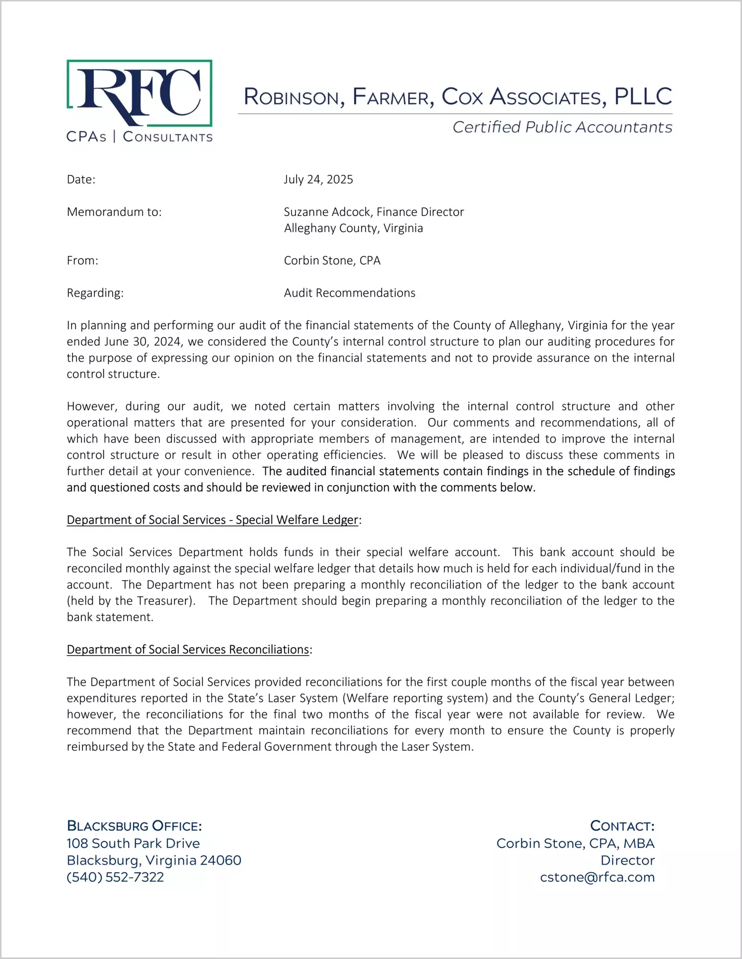 preview of 2024 Management Letter for County of Alleghany