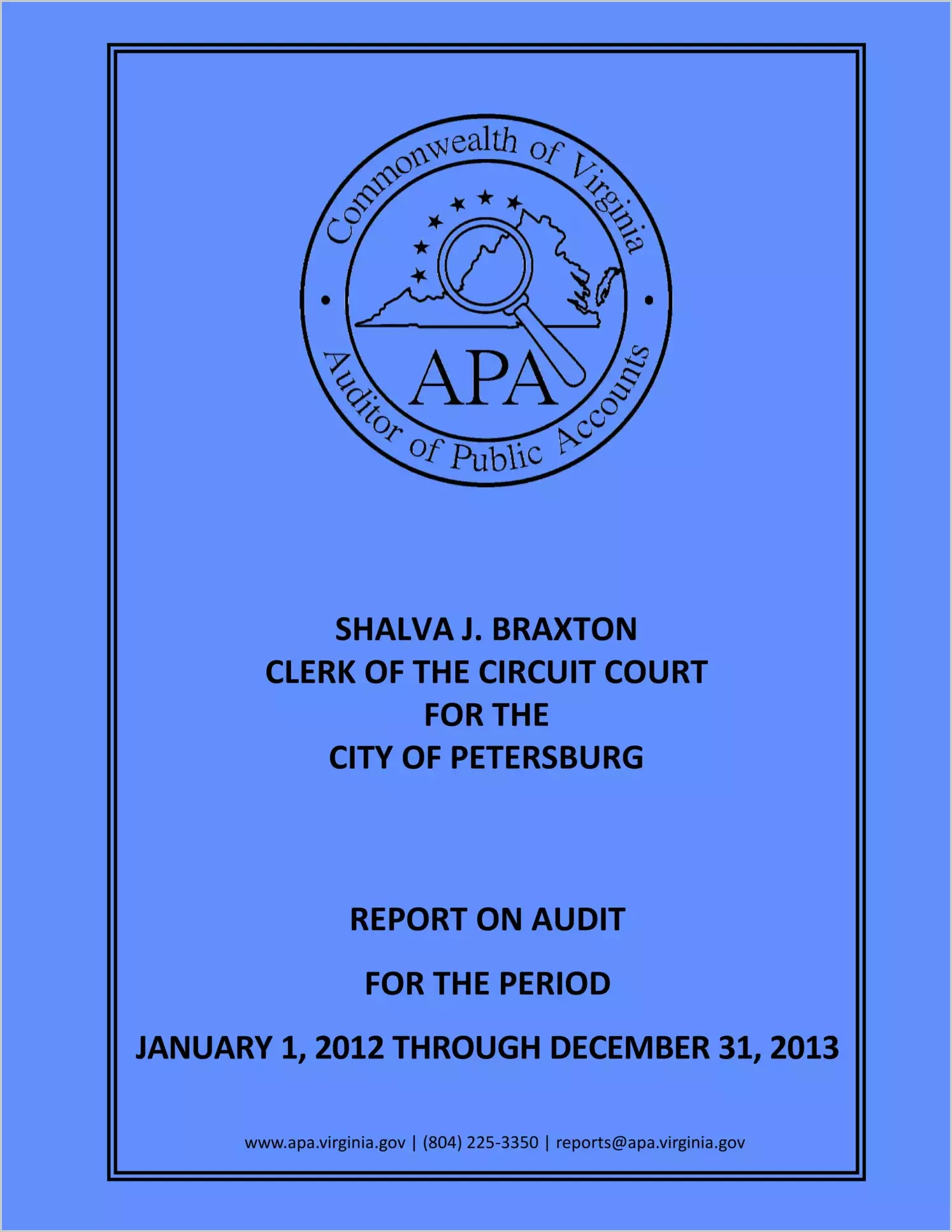 Clerk of the Circuit Court for the City of Petersburg Report on Audit for the period January 1, 2012 through December 31, 2013