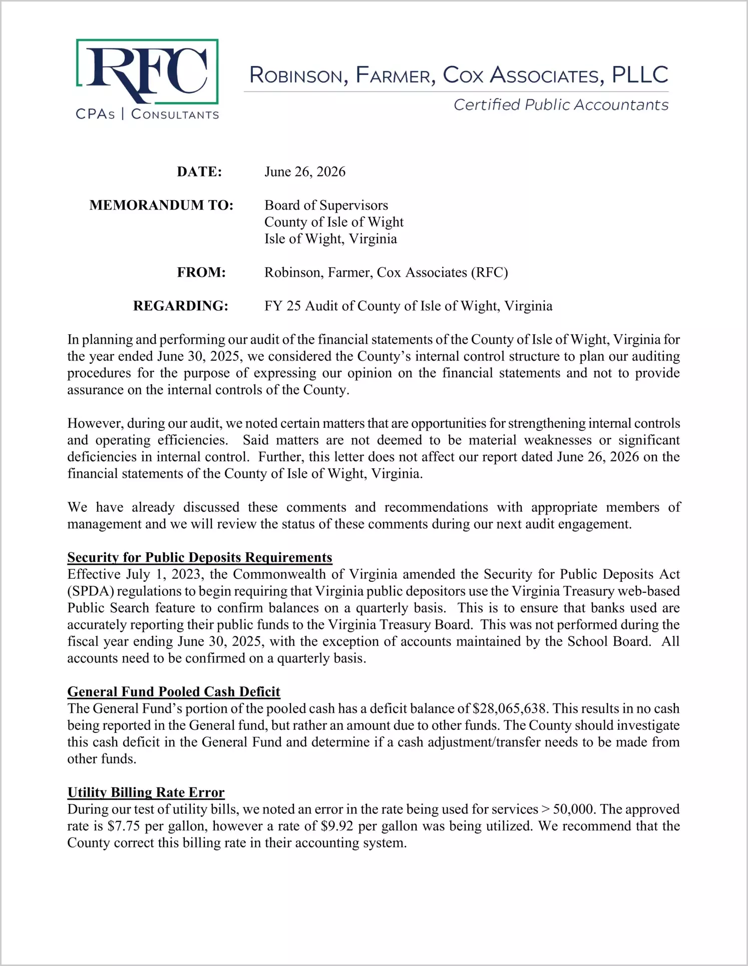 preview of 2025 Management Letter for County of Isle of Wight