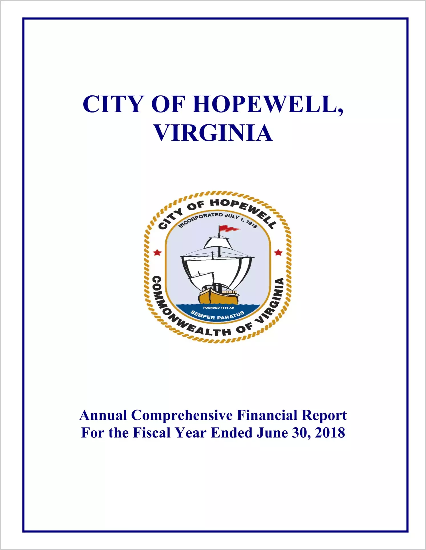2018 Annual Financial Report for City of Hopewell