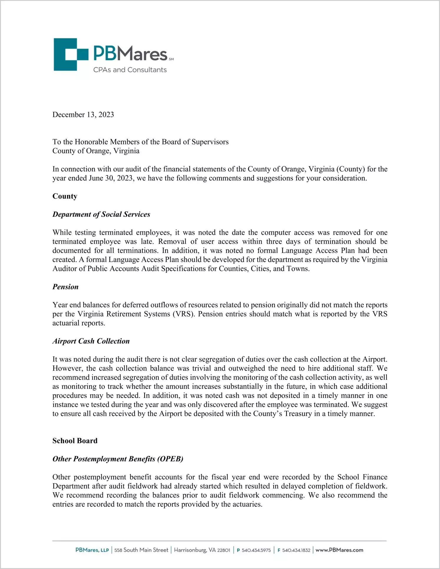 preview of 2023 Management Letter for County of Orange