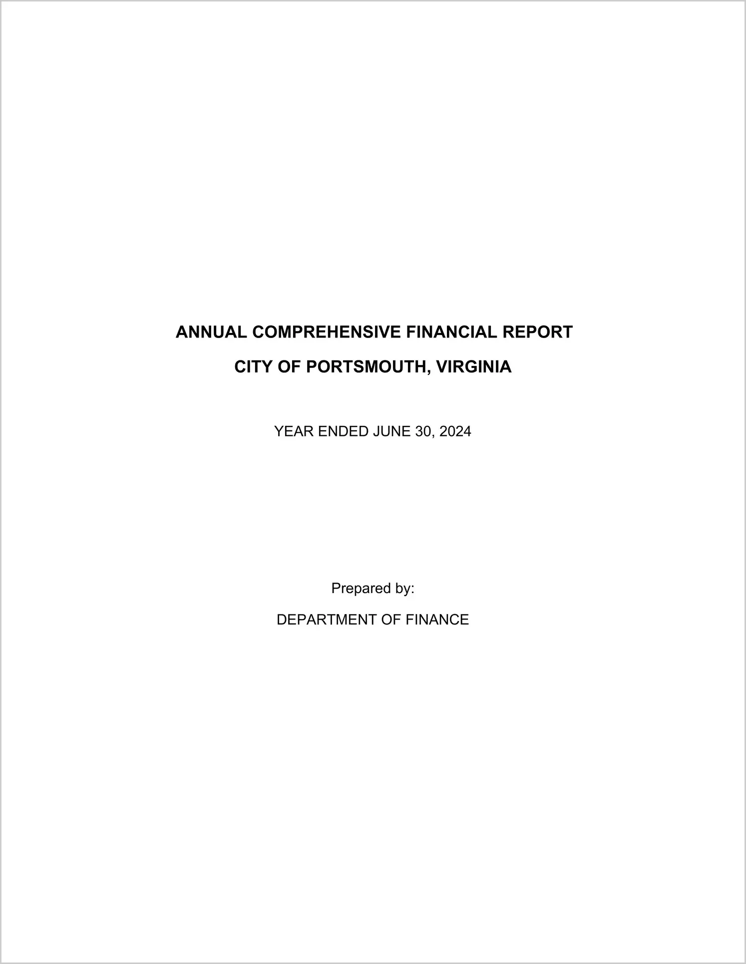 2024 Annual Financial Report for City of Portsmouth