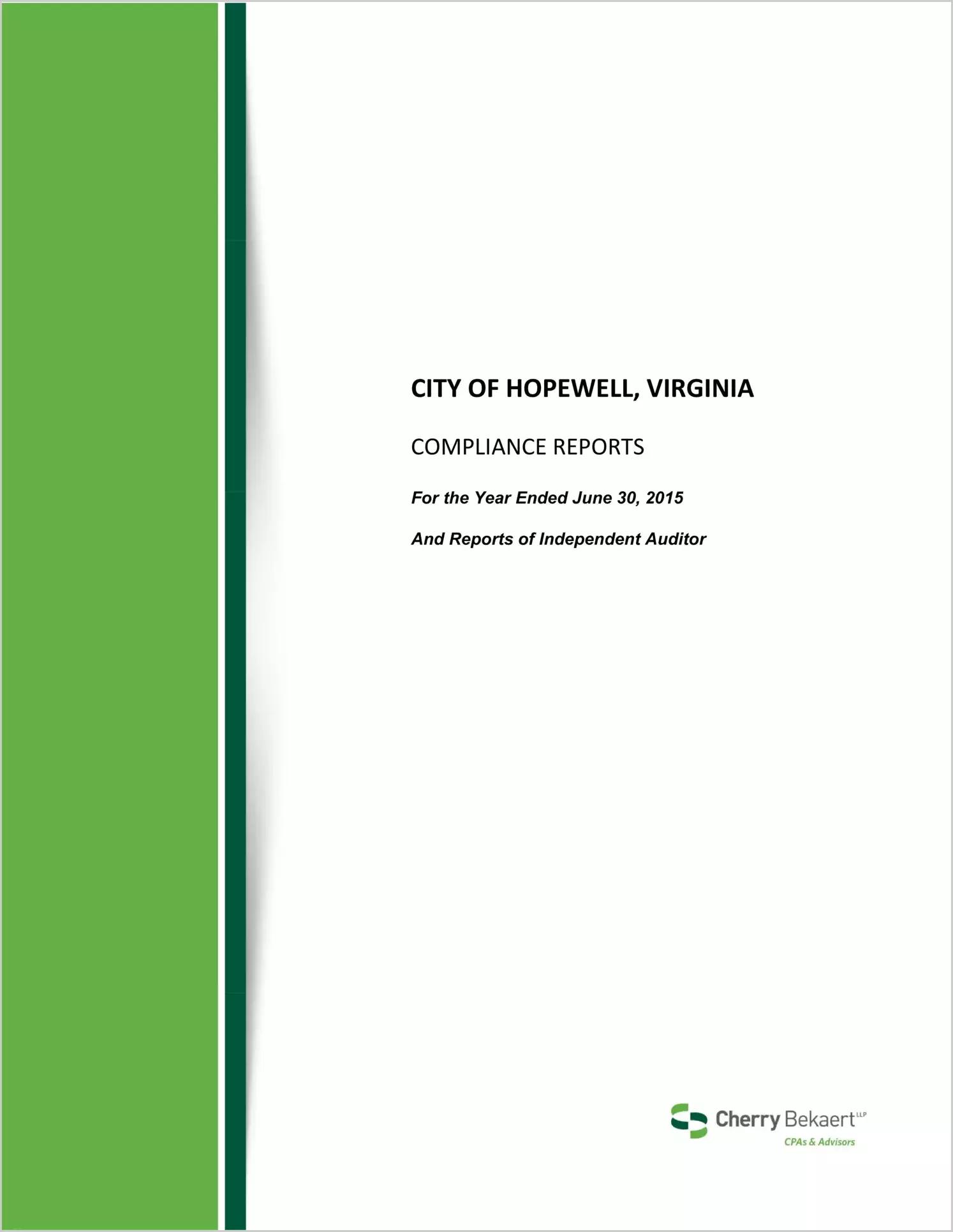 2015 Internal Control and Compliance Report for City of Hopewell