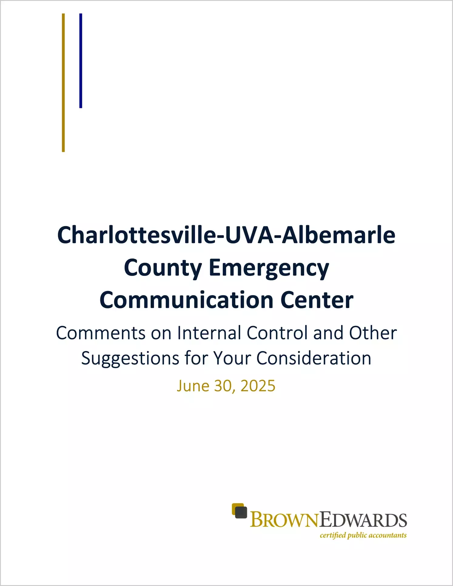 preview of 2025 ABC/Other Management Letter for Charlottesville-UVA-Albemarle County Emergency Communications Center