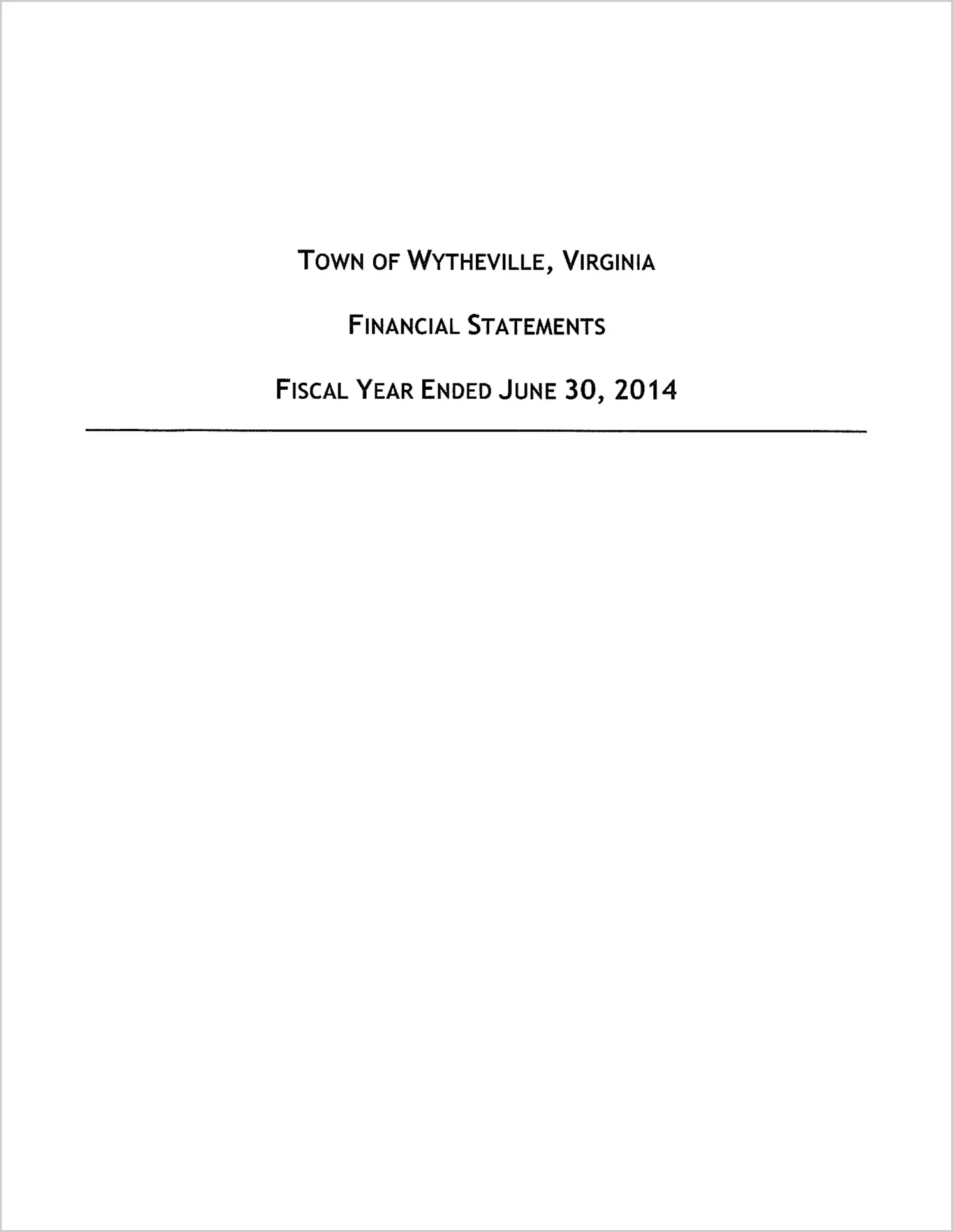 2014 Annual Financial Report for Town of Wytheville