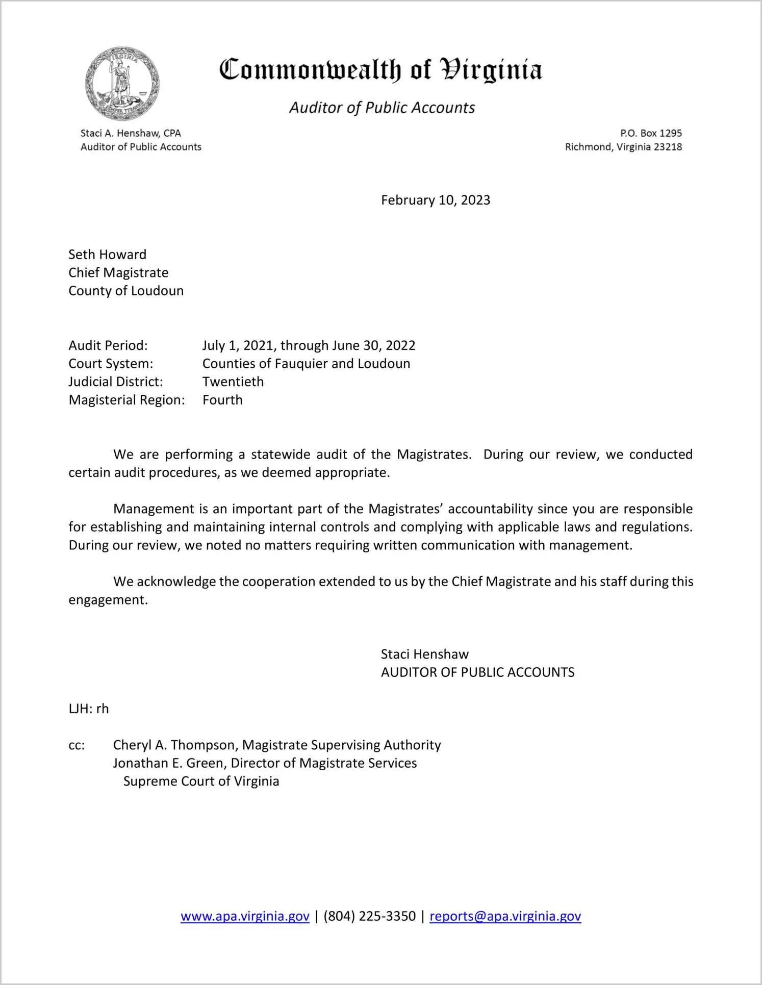 Magistrate of the Judicial District 20 for the period July 1, 2021 through June 30, 2022