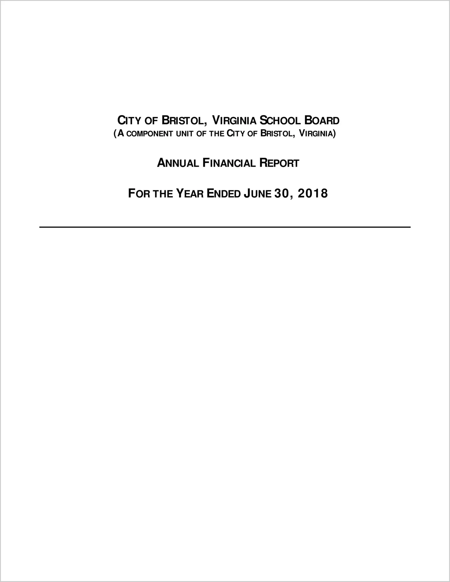 2018 Public Schools Annual Financial Report for City of Bristol