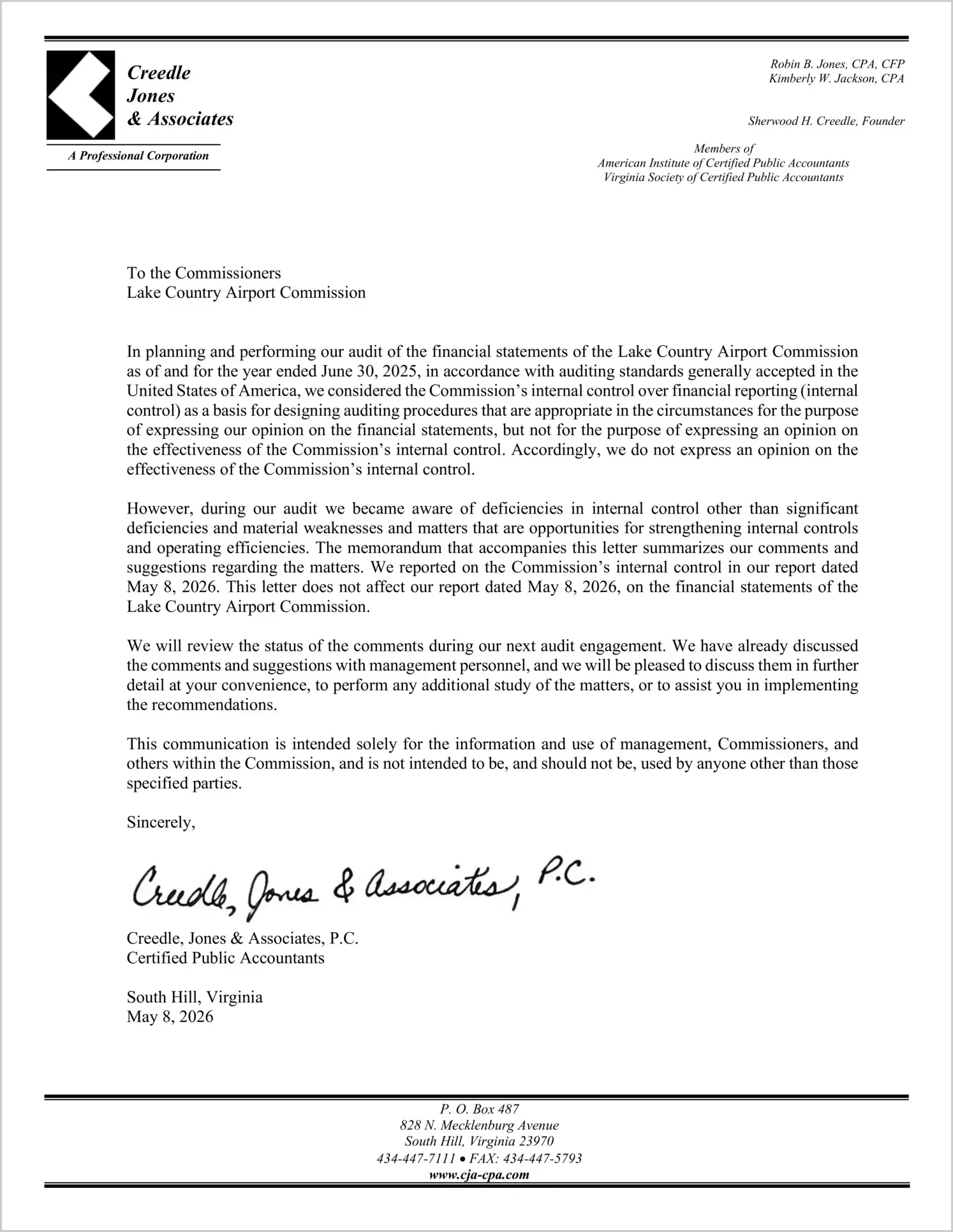 preview of 2025 ABC/Other Management Letter for Lake Country Airport Commission