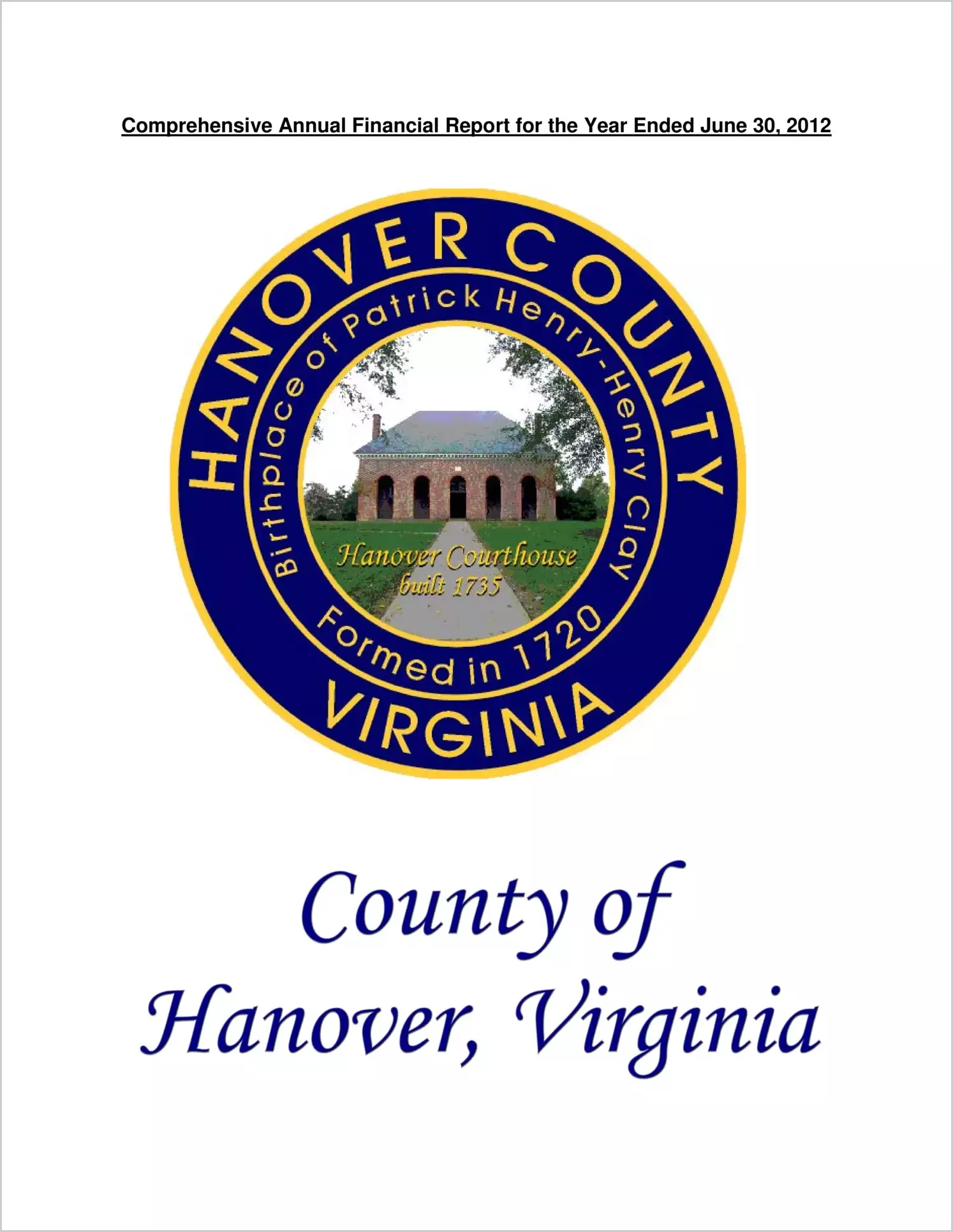 2012 Annual Financial Report for County of Hanover