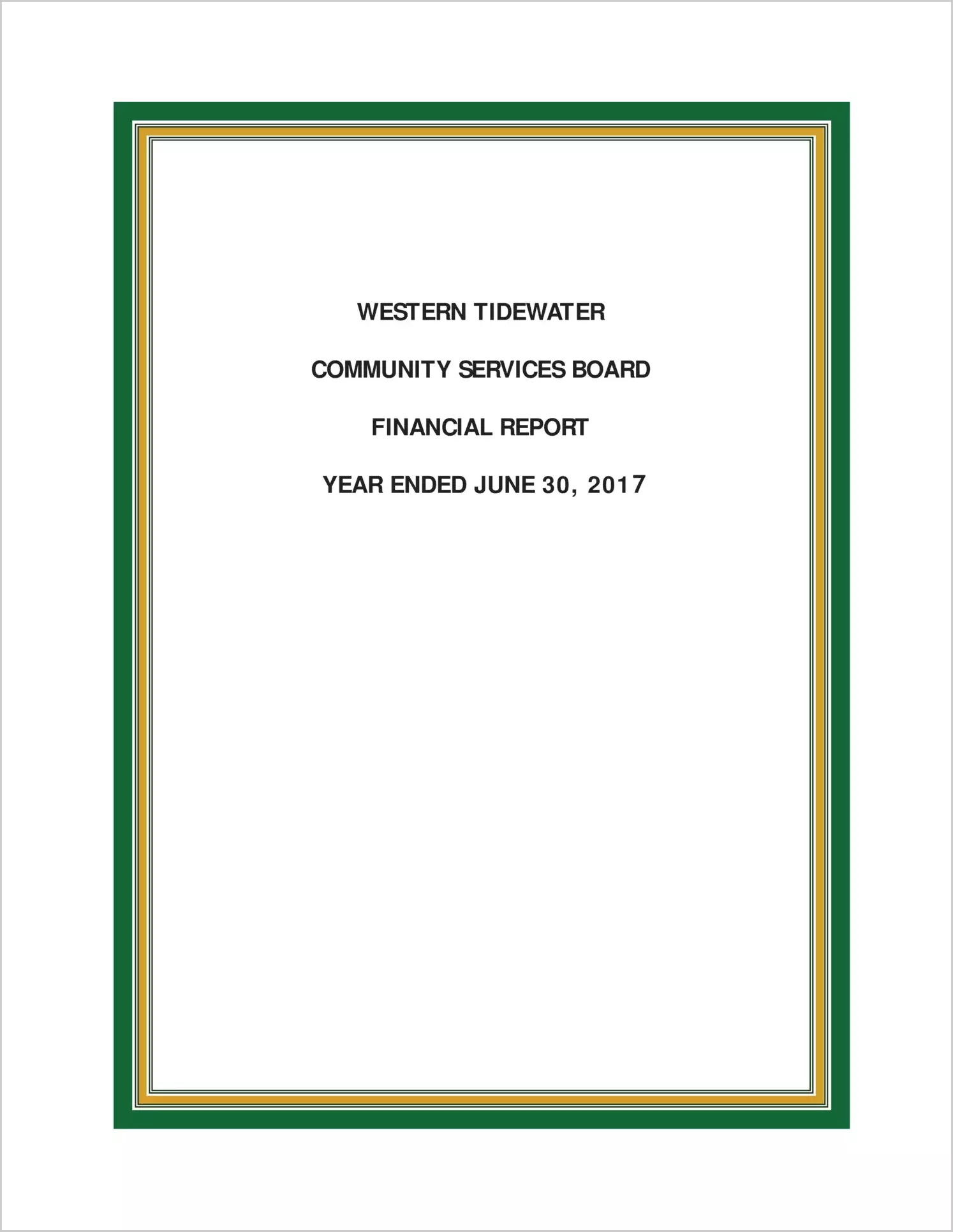 2017 ABC/Other Annual Financial Report  for Western Tidewater Community Services Board