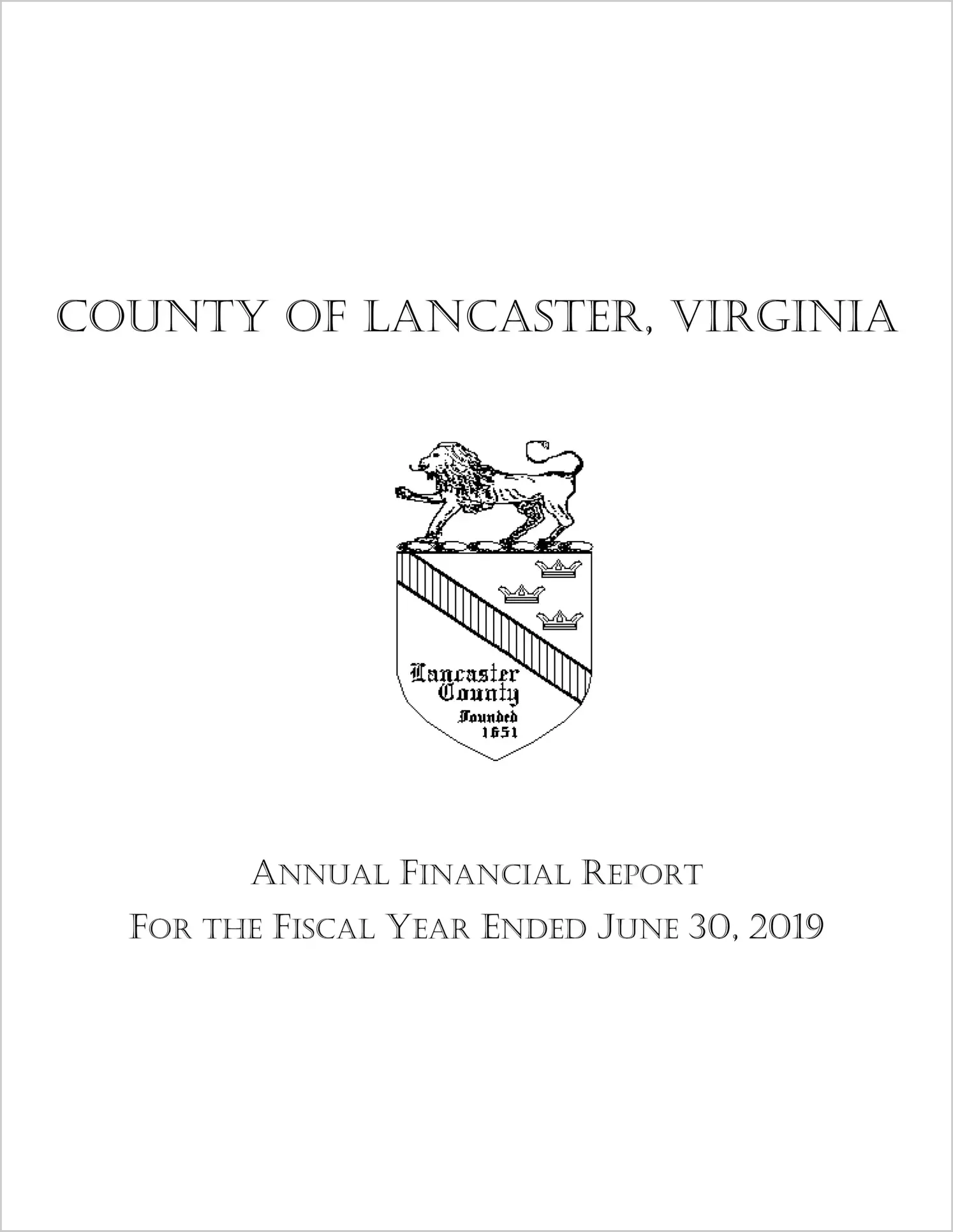 2019 Annual Financial Report for County of Lancaster