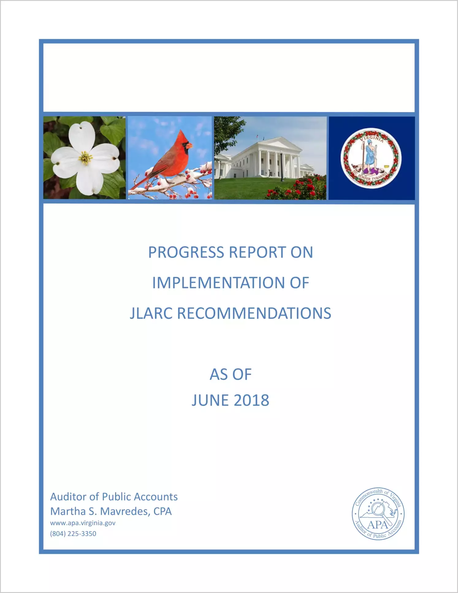 Progress Report on Implementation of JLARC Recommendations as of June 2018