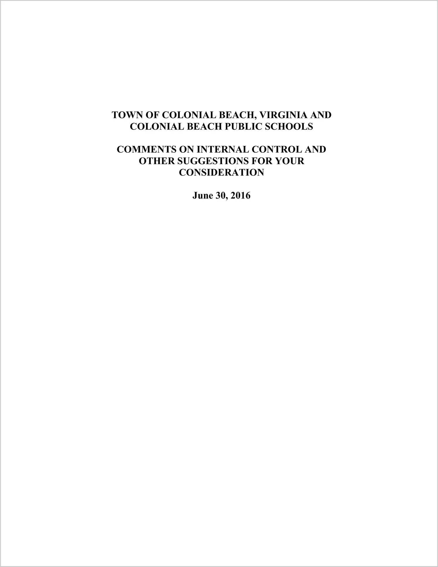 preview of 2016 Management Letter for Town of Colonial Beach