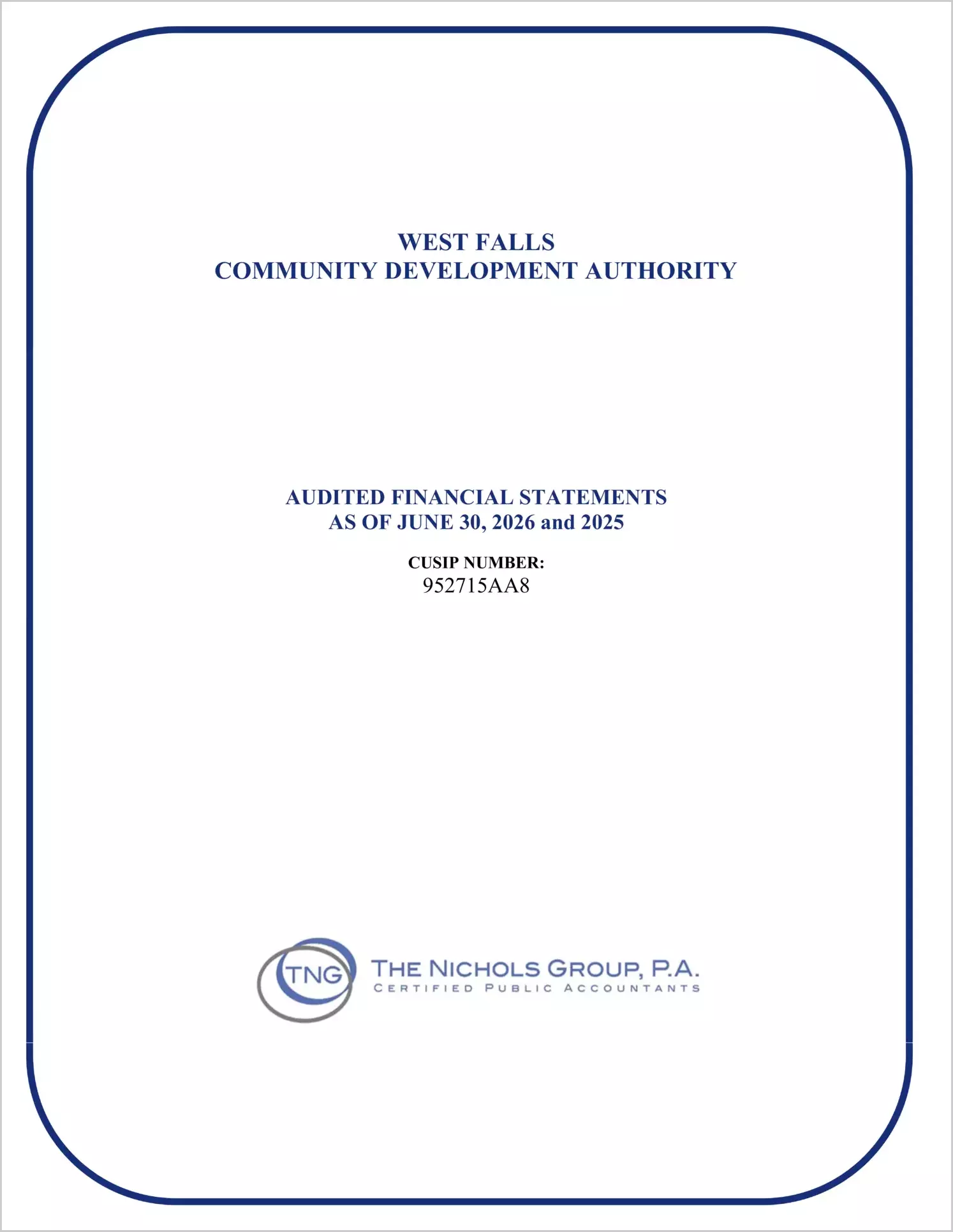 preview of 2026 ABC/Other Annual Financial Report for West Falls Community Development Authority
