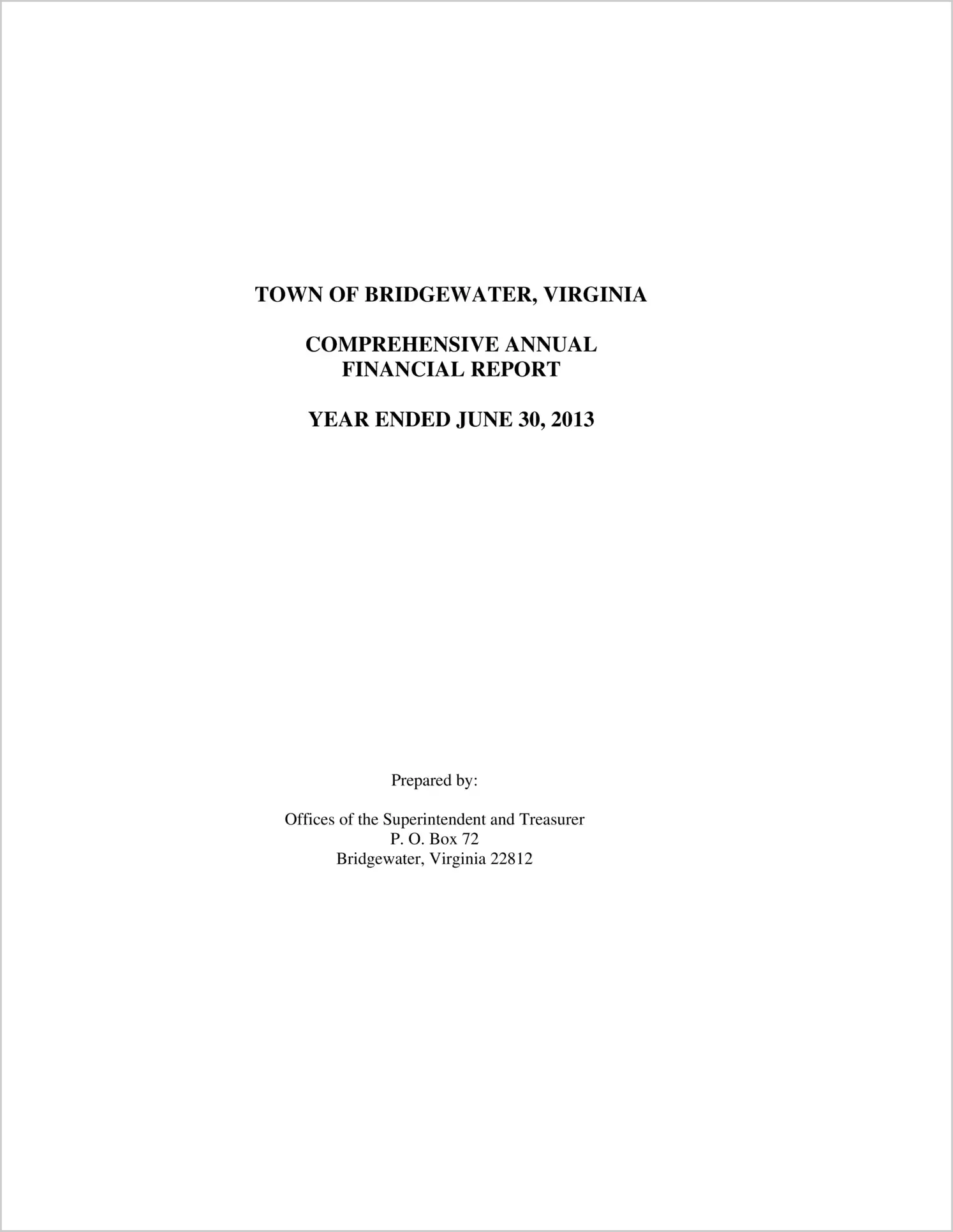 2013 Annual Financial Report for Town of Bridgewater