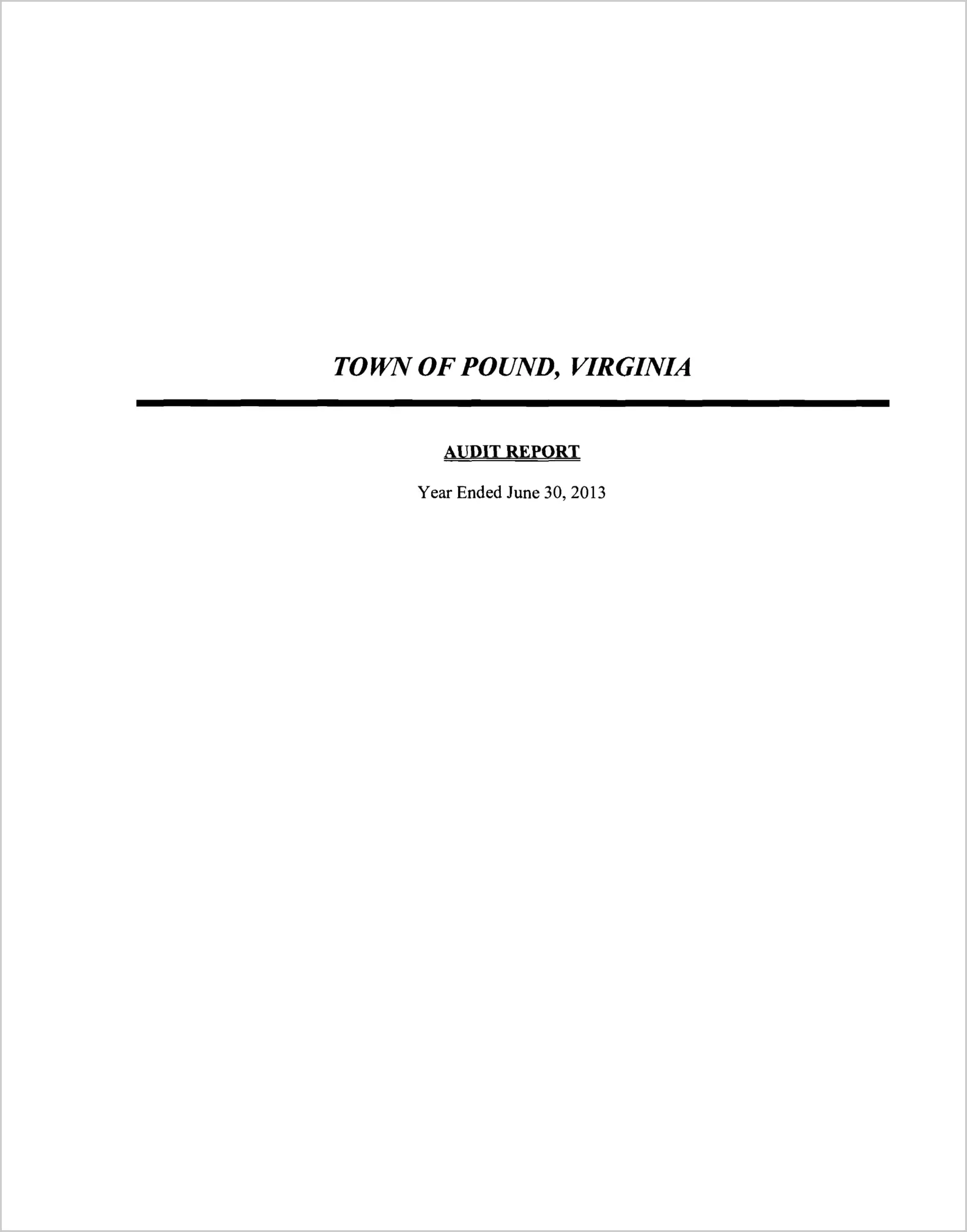 2013 Annual Financial Report for Town of Pound