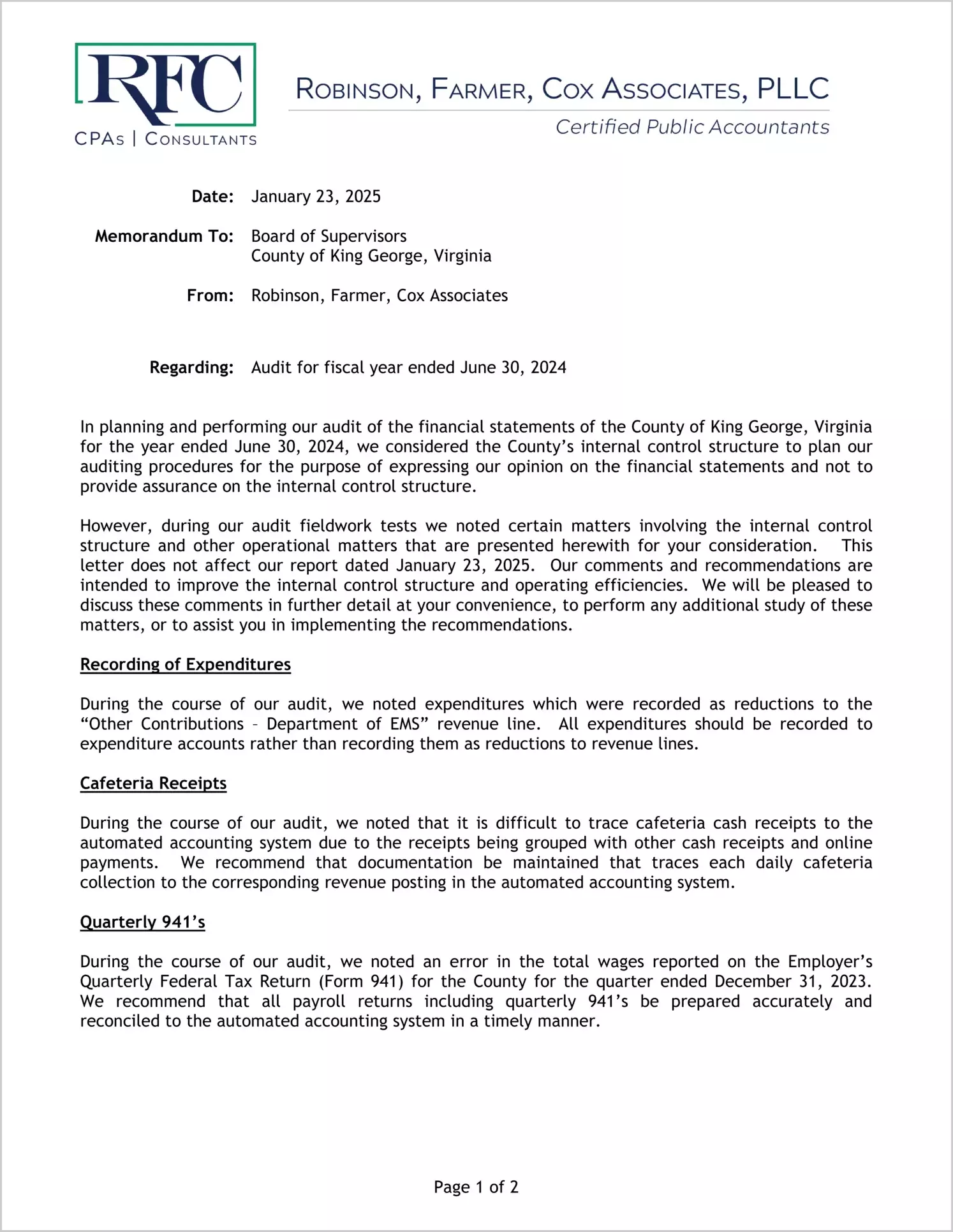 preview of 2024 Management Letter for County of King George