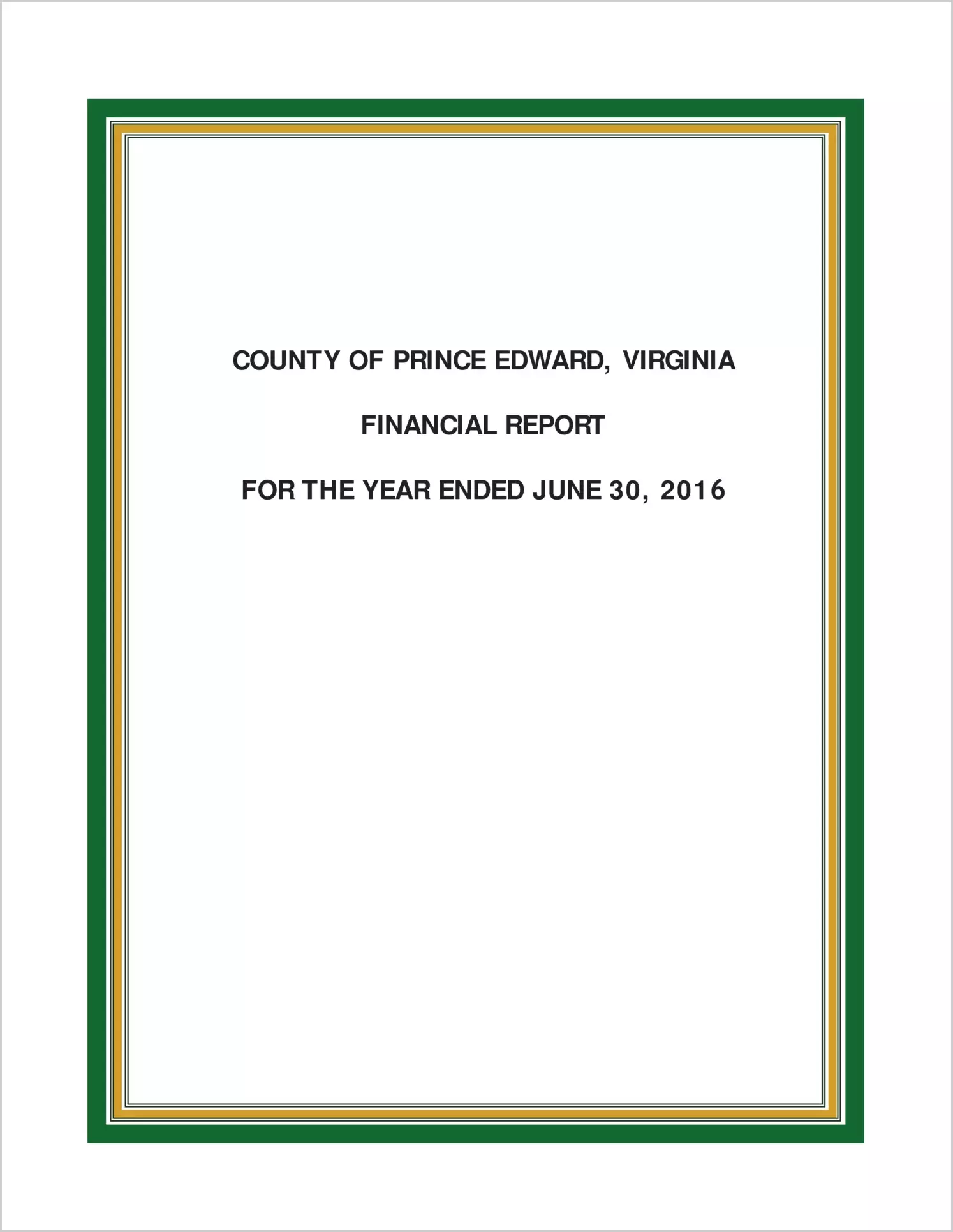 2016 Annual Financial Report for County of Prince Edward