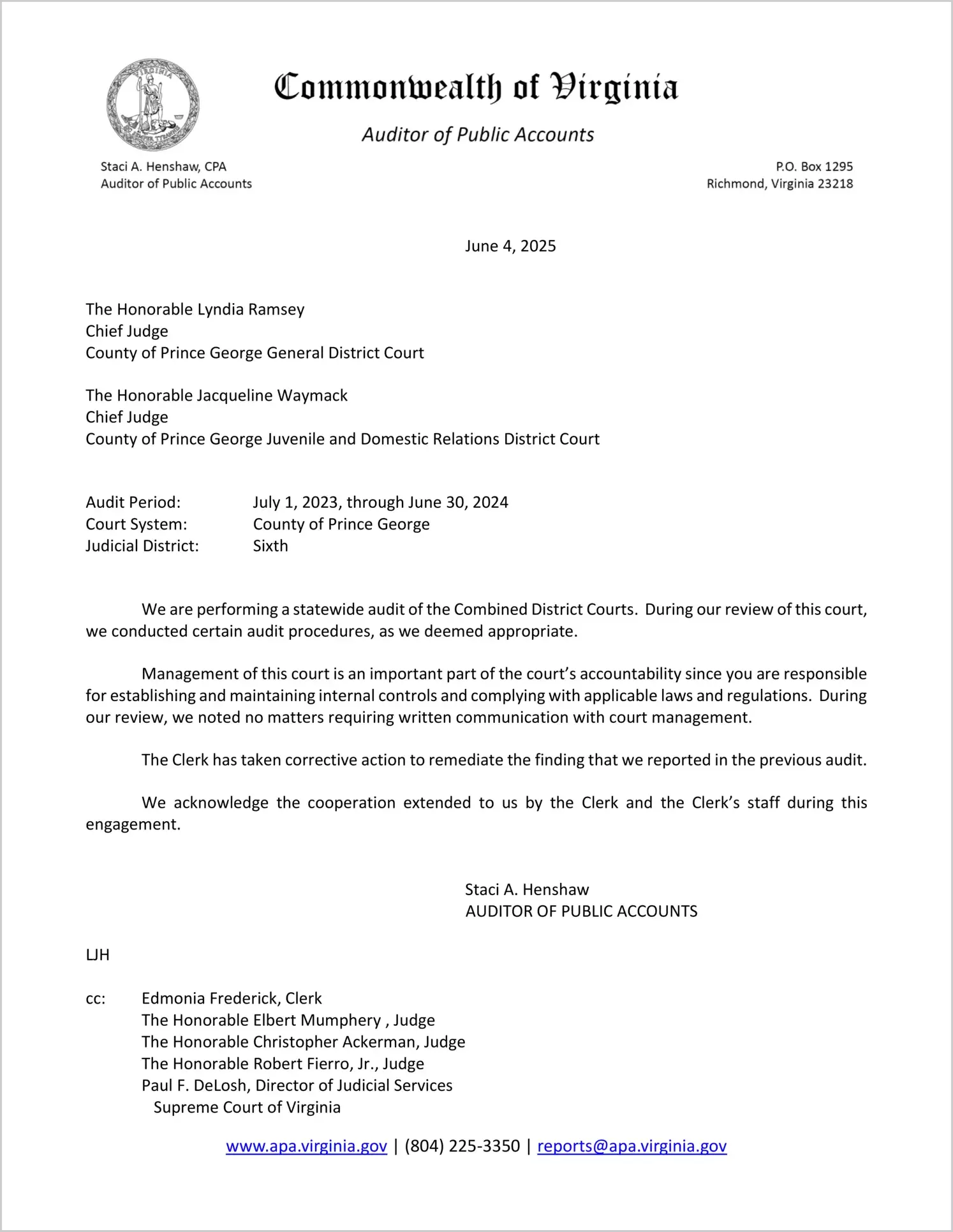 Combined District Court for the County of Prince George for the period July 1, 2023 through June 30, 2024