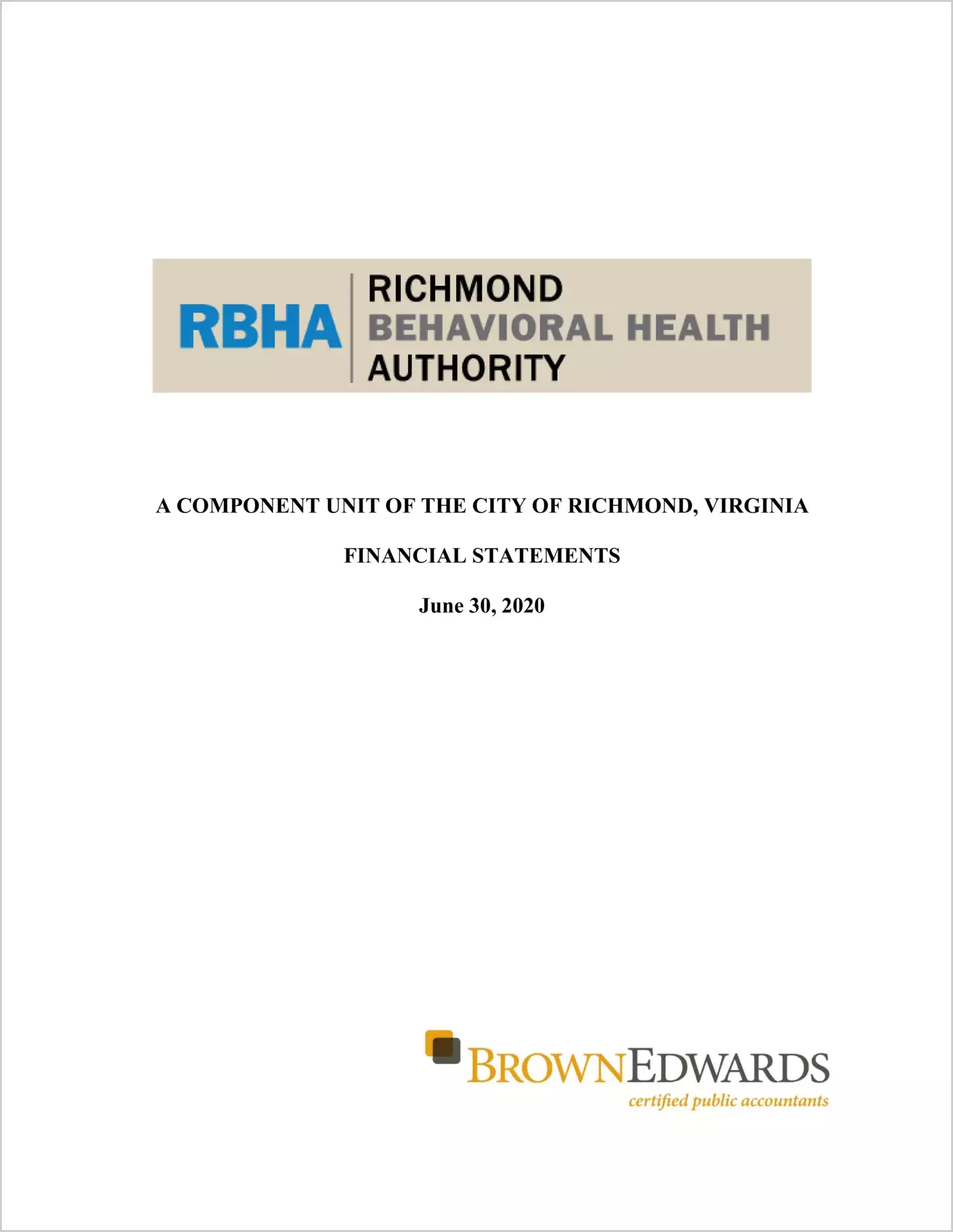 2020 ABC/Other Annual Financial Report  for Richmond Behavioral Health Authority