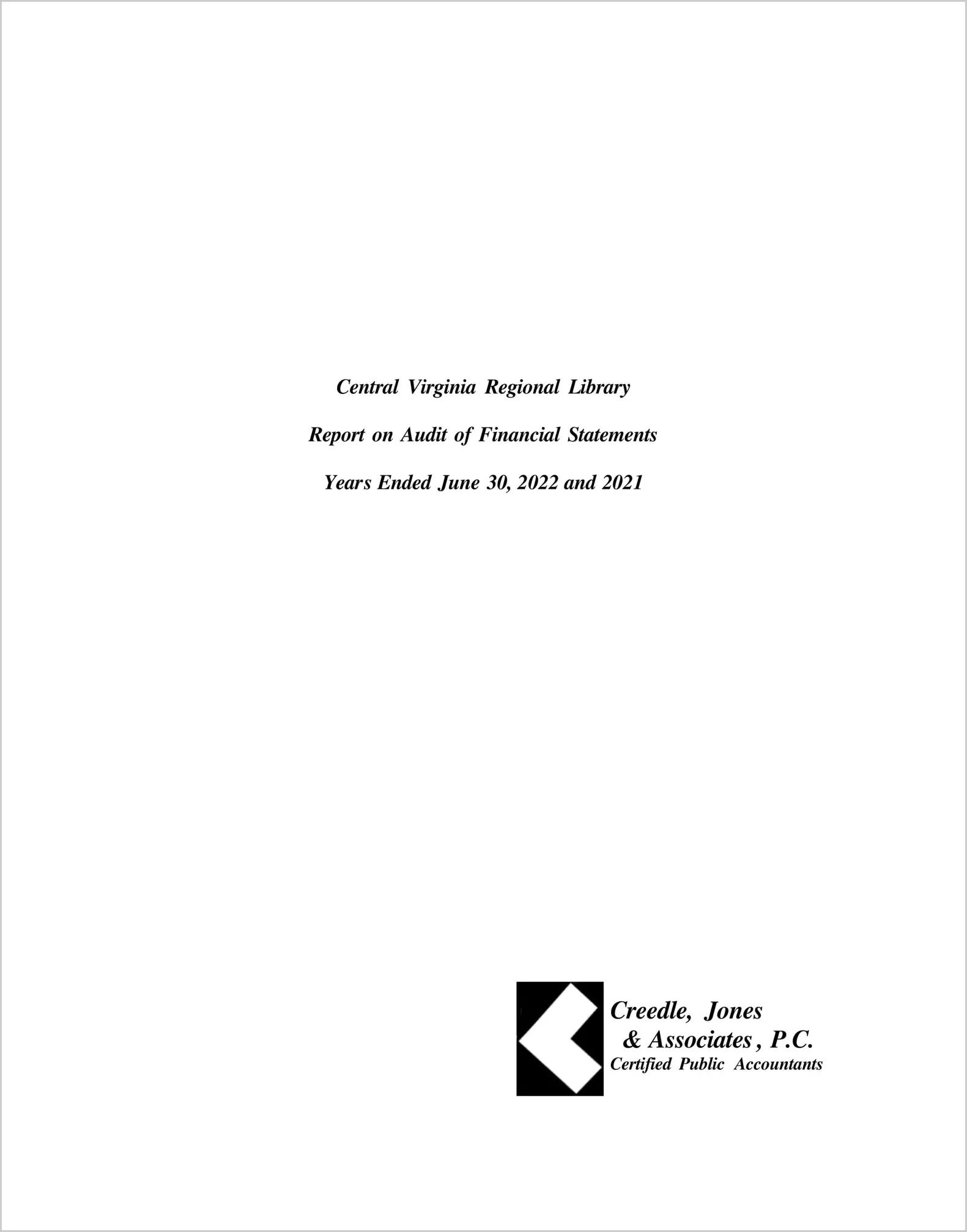 2022 ABC/Other Annual Financial Report  for Central Virginia Regional Library