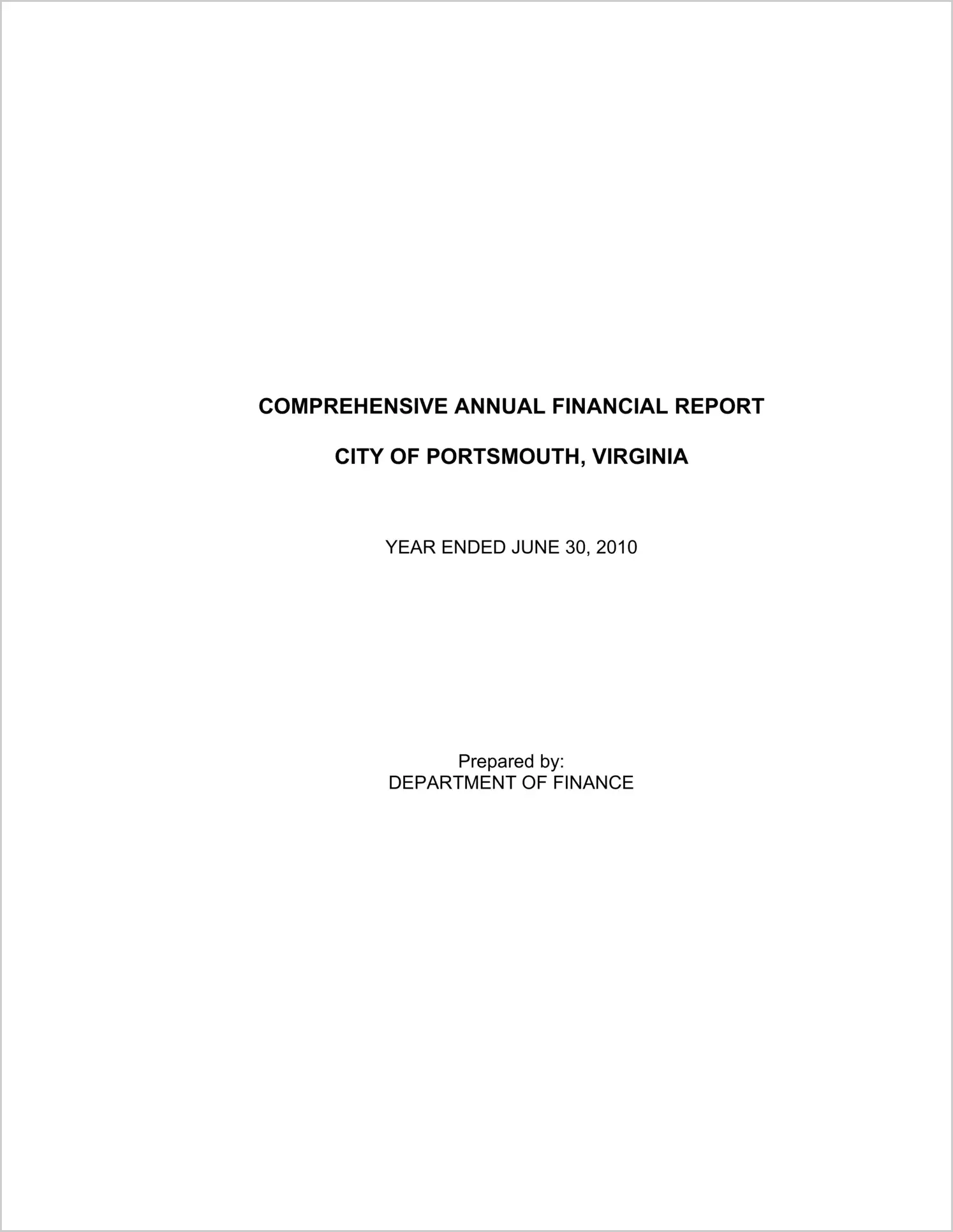 2010 Annual Financial Report for City of Portsmouth