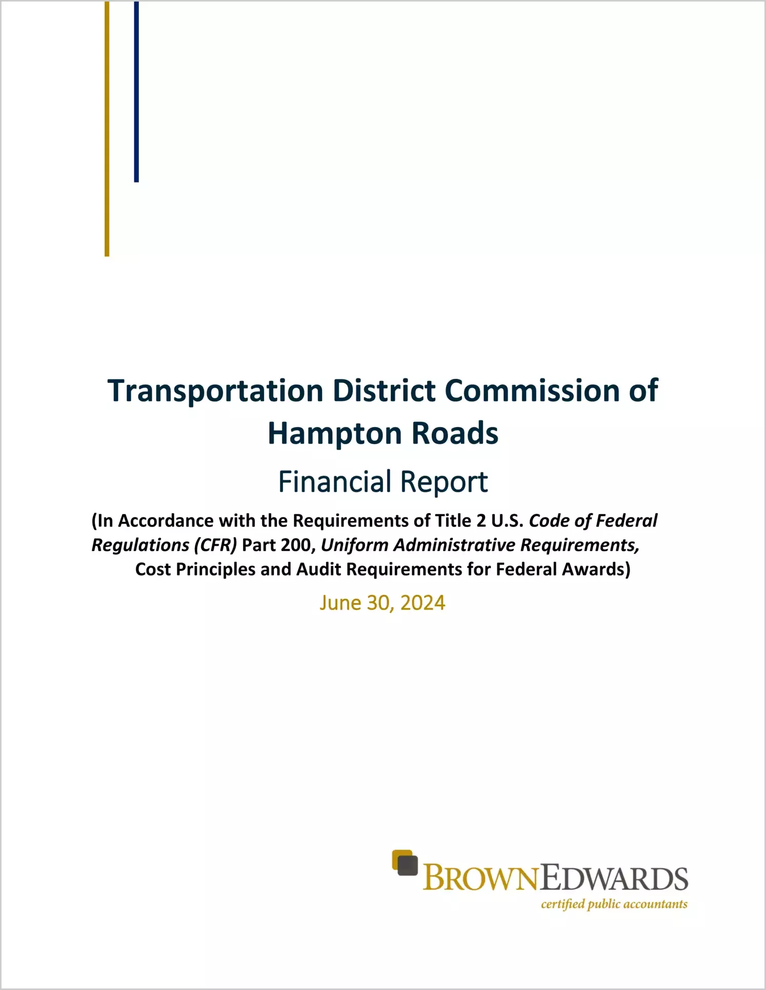 preview of 2024 ABC/Other Internal Control and Compliance Report for Transportation District Commission of Hampton Roads