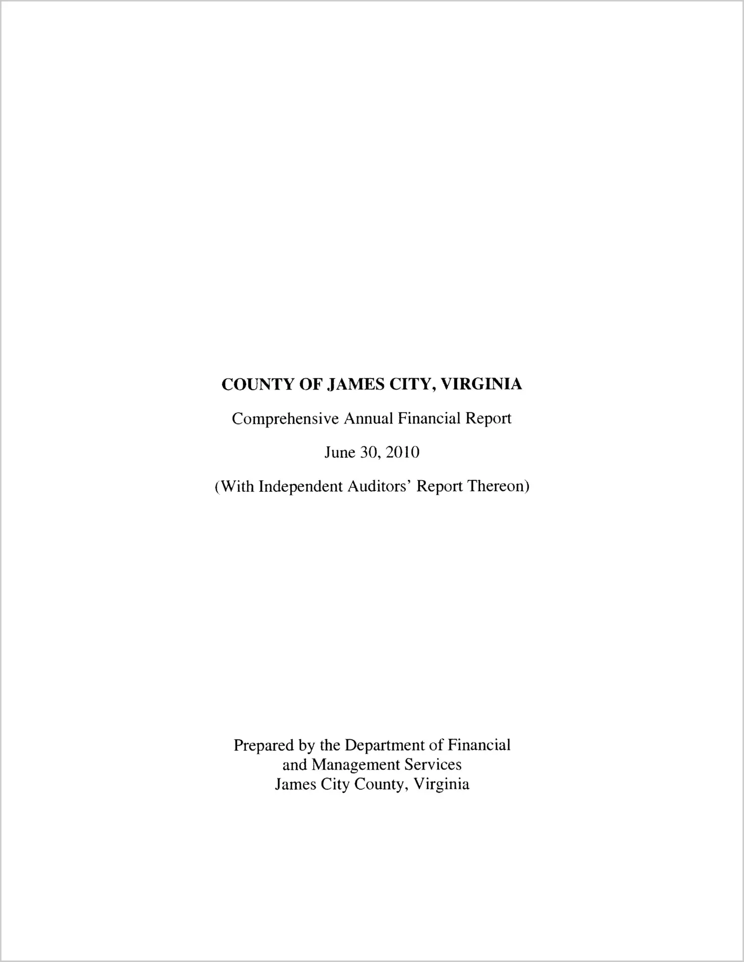 2010 Annual Financial Report for County of James City