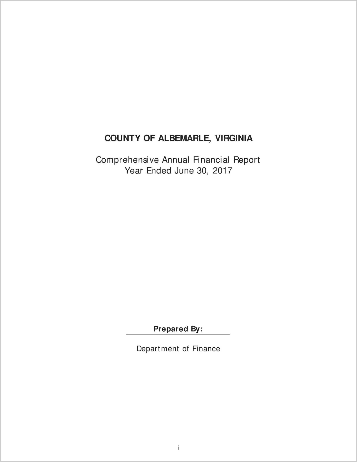 2017 Annual Financial Report for County of Albemarle
