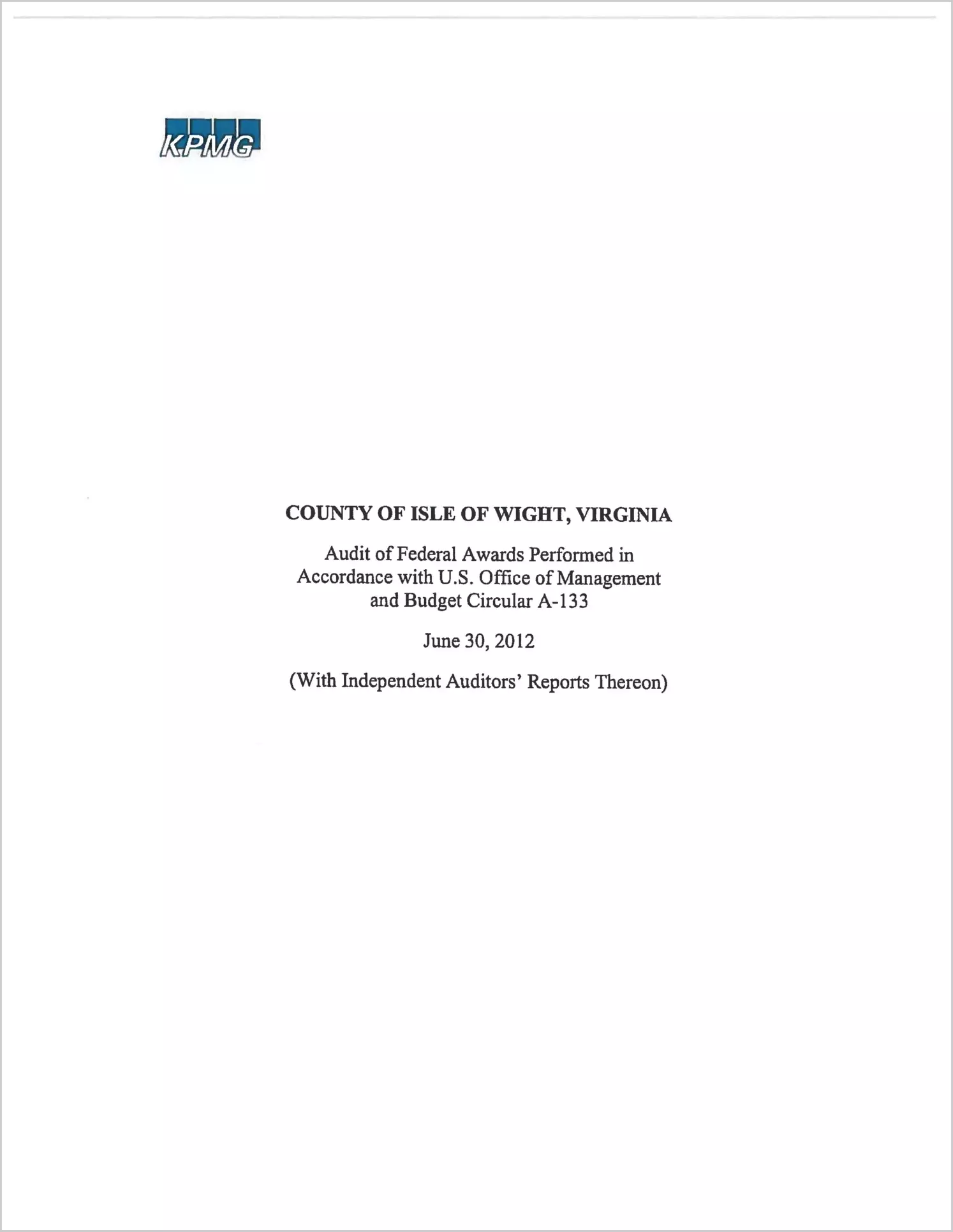 2012 Single Audit Report for County of Isle of Wight