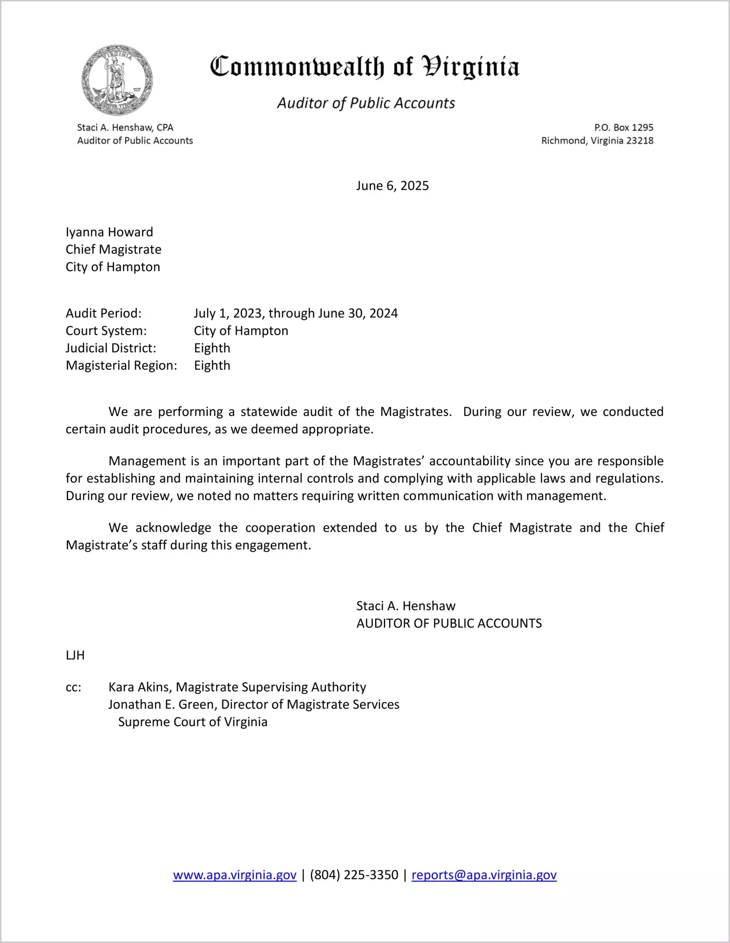 Magistrate of the Judicial District 8 for the period July 1, 2023 through June 30, 2024