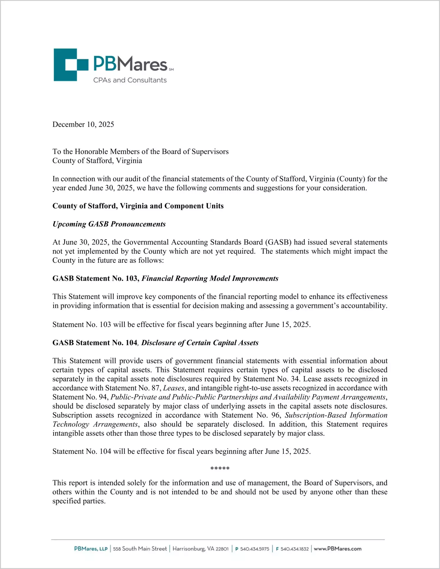preview of 2025 Management Letter for County of Stafford