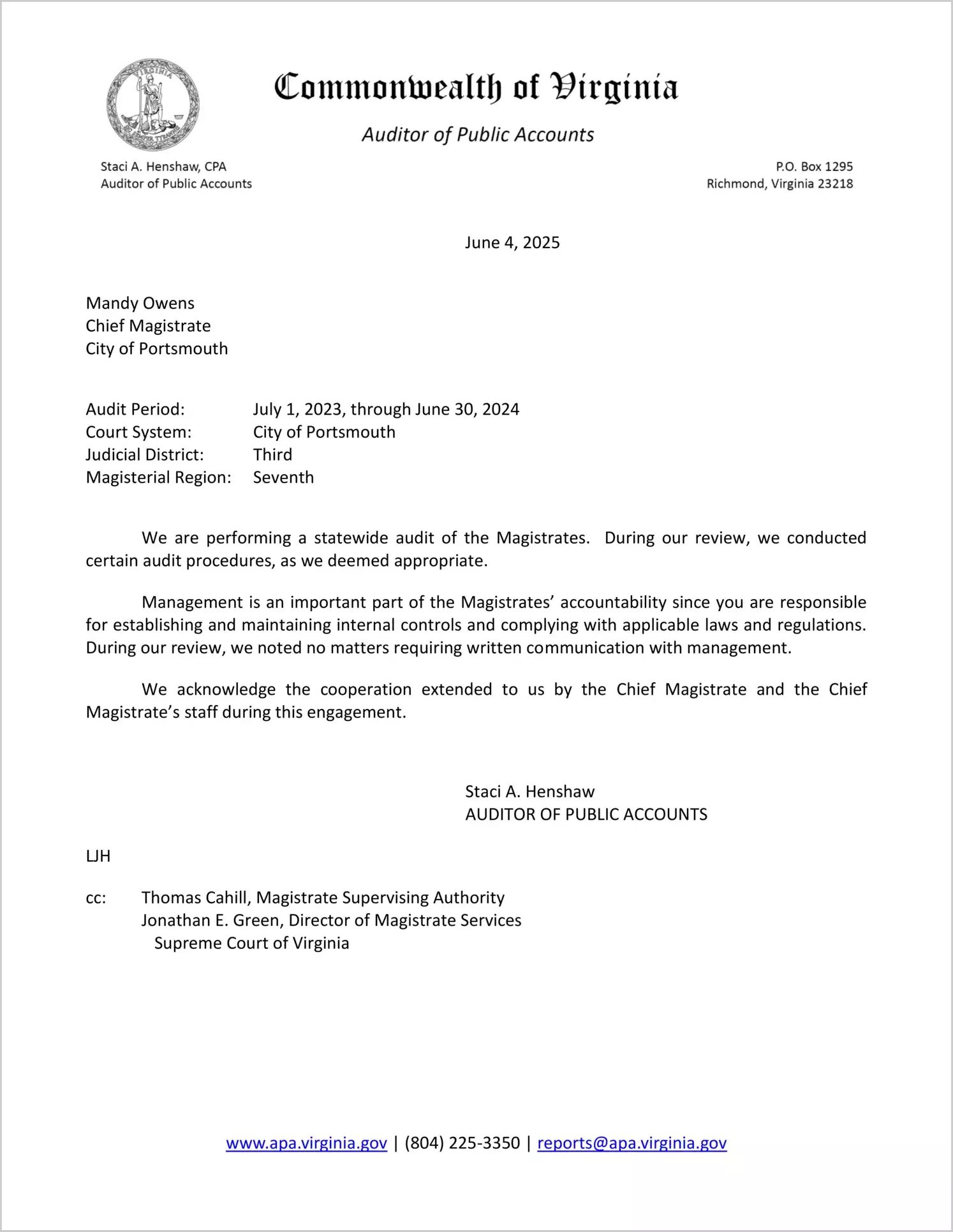 Magistrate of the Judicial District 3 for the period July 1, 2023 through June 30, 2024