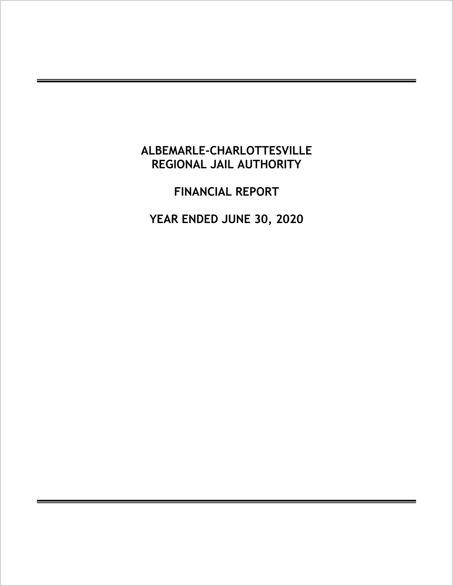 2020 ABC/Other Annual Financial Report  for Albemarle-Charlottesville Regional Jail Authority