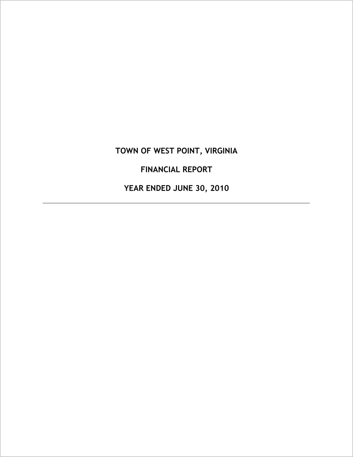 2010 Annual Financial Report for Town of West Point