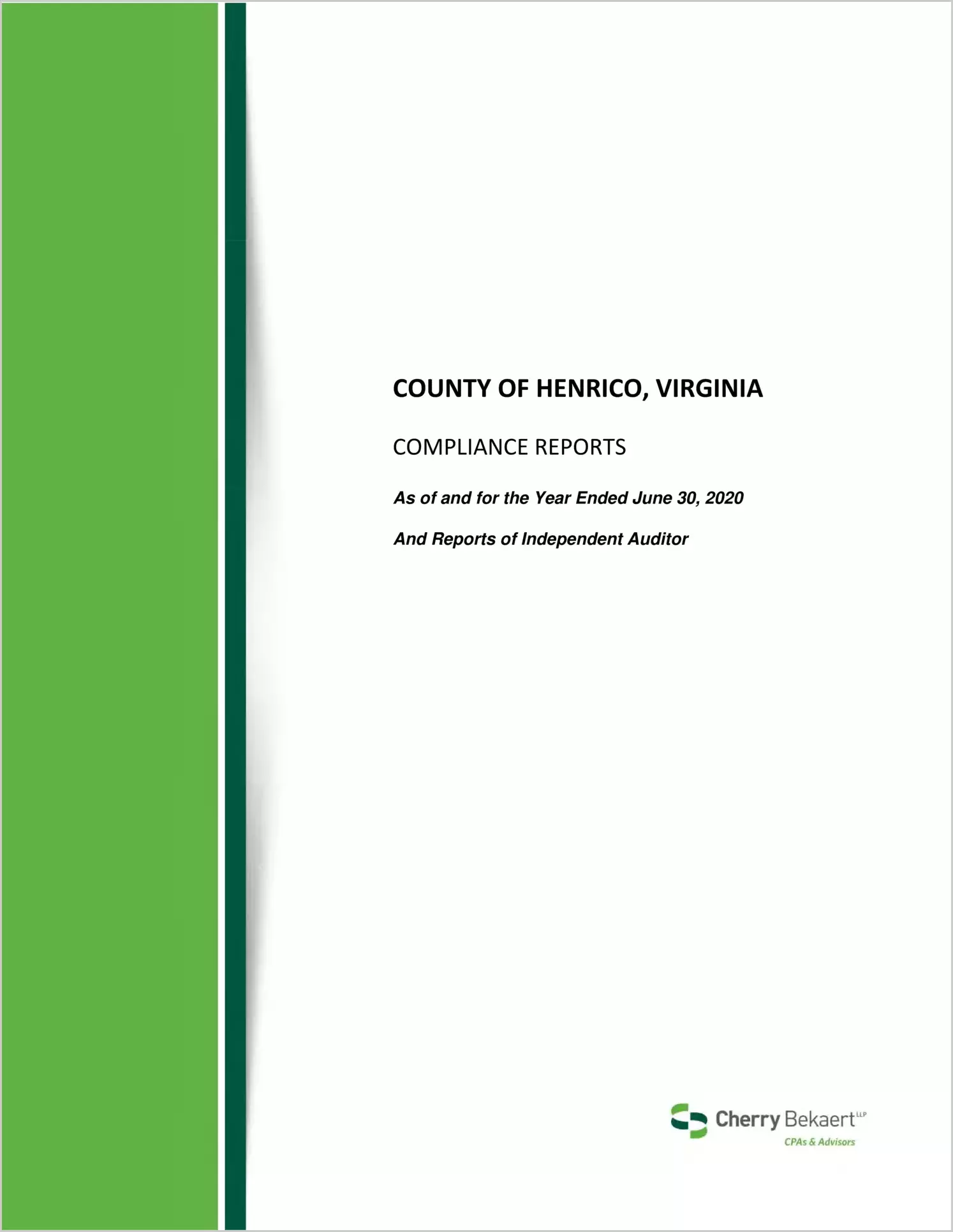 2020 Internal Control and Compliance Report for County of Henrico